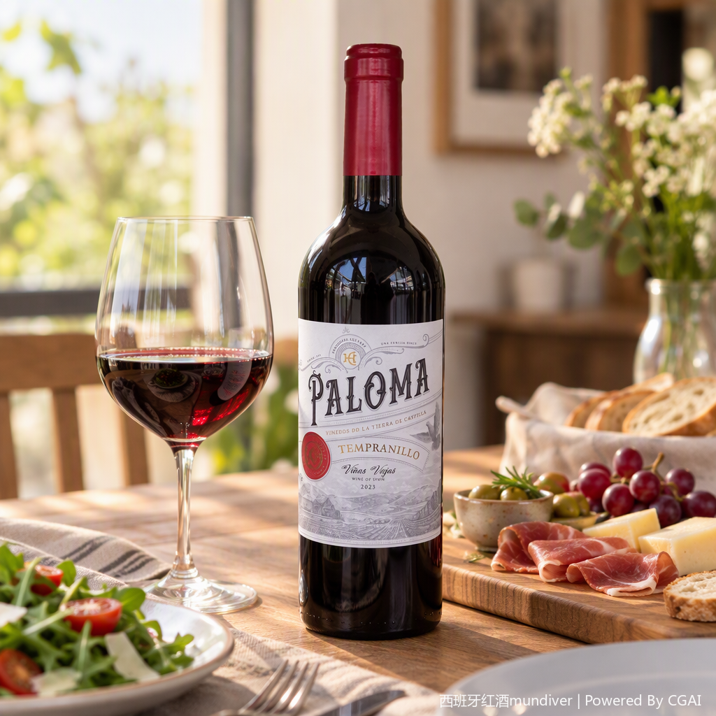Красная бутылка "Paloma Tempranillo", красная бутылка "шляпа", классическая густая, хорошо сочетается с коллекцией хорошего вина details Picture