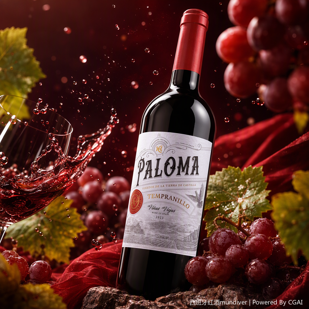 Красная бутылка "Paloma Tempranillo", красная бутылка "шляпа", классическая густая, хорошо сочетается с коллекцией хорошего вина Specification image