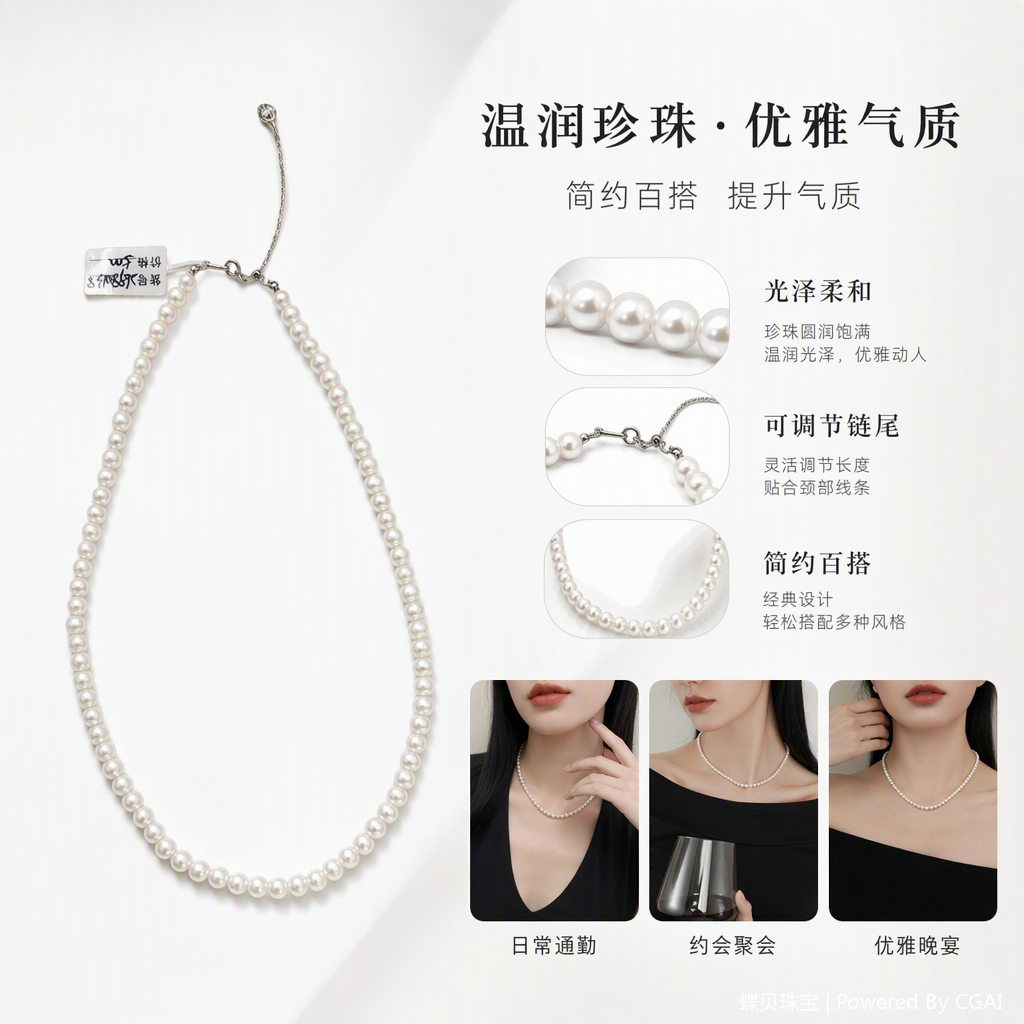 High-gloss white pearl necklace, a classic, versatile and fashionable accessory for women, is an excellent gift