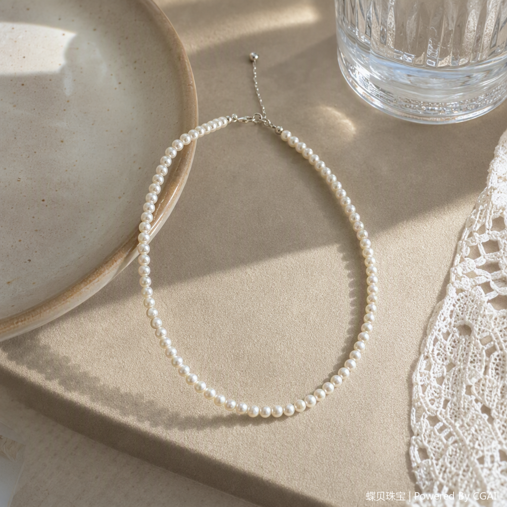 High-gloss white pearl necklace, a classic, versatile and fashionable accessory for women, is an excellent gift details Picture