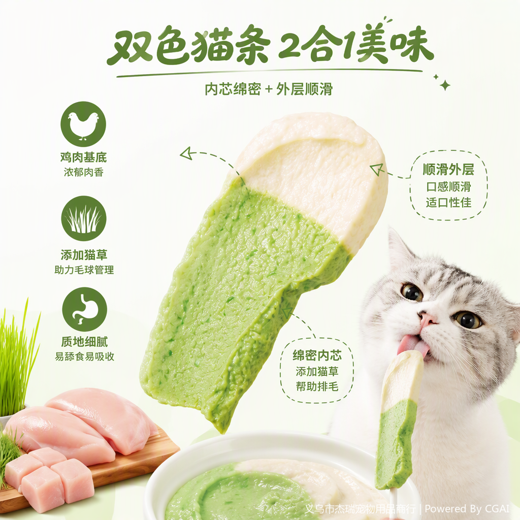 Кошачья еда, домашняя еда, куриная травка, двойная цветная полоска кошки, всегда портативные кошачьи закуски Specification image