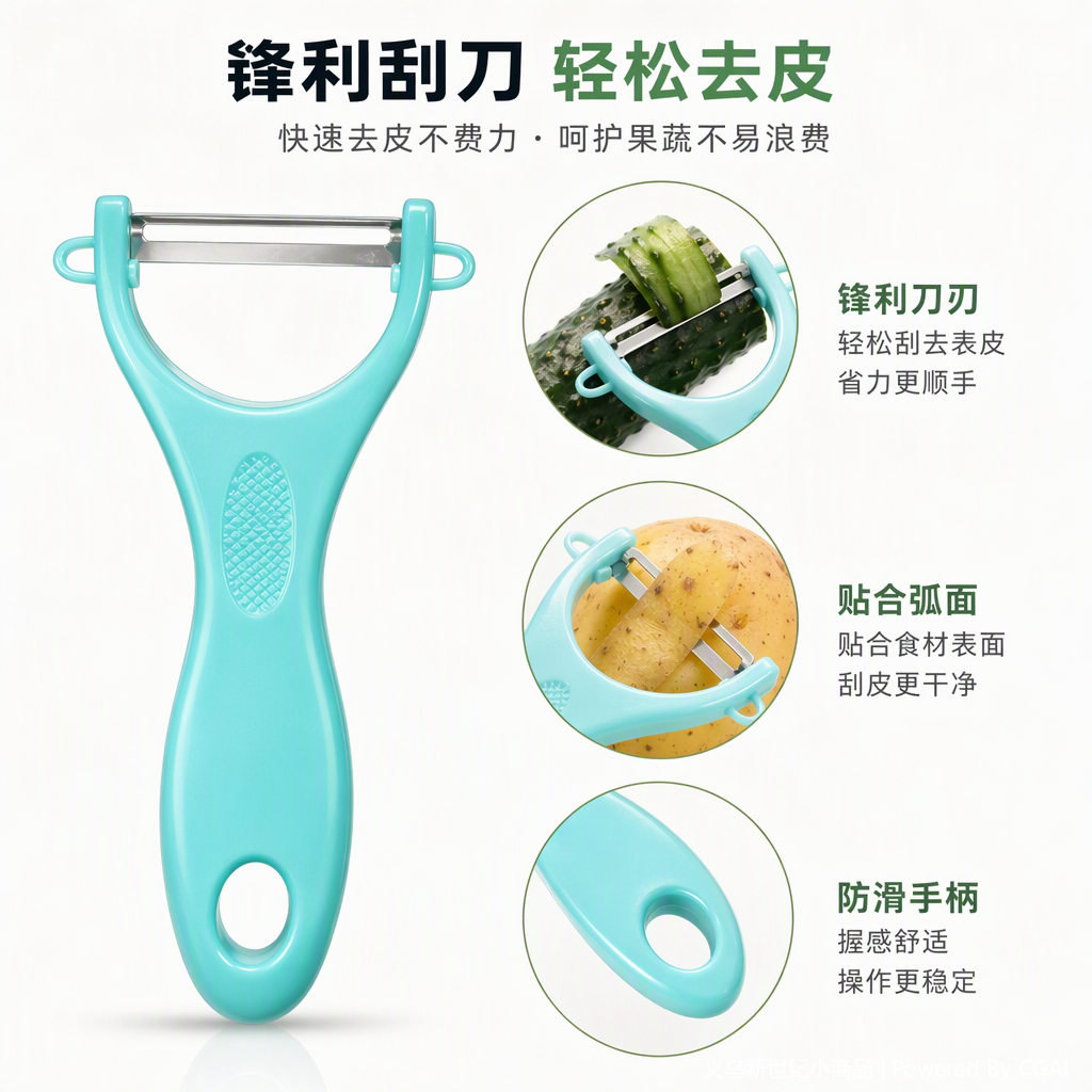 多功能削皮刀手柄绿色厨房用品水果蔬菜刮皮器耐用手握舒适适用多色款
