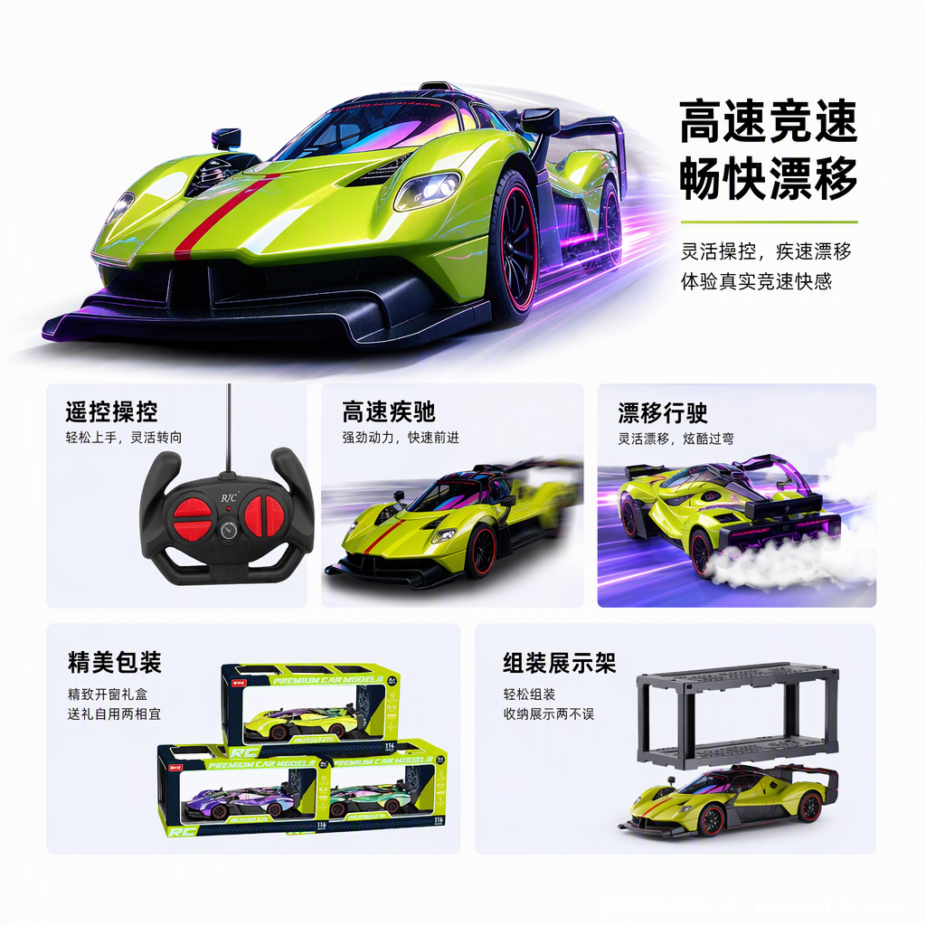 绿色UV喷镀遥控跑车阿斯顿马丁女武神模型儿童玩具赛车炫彩迷你车