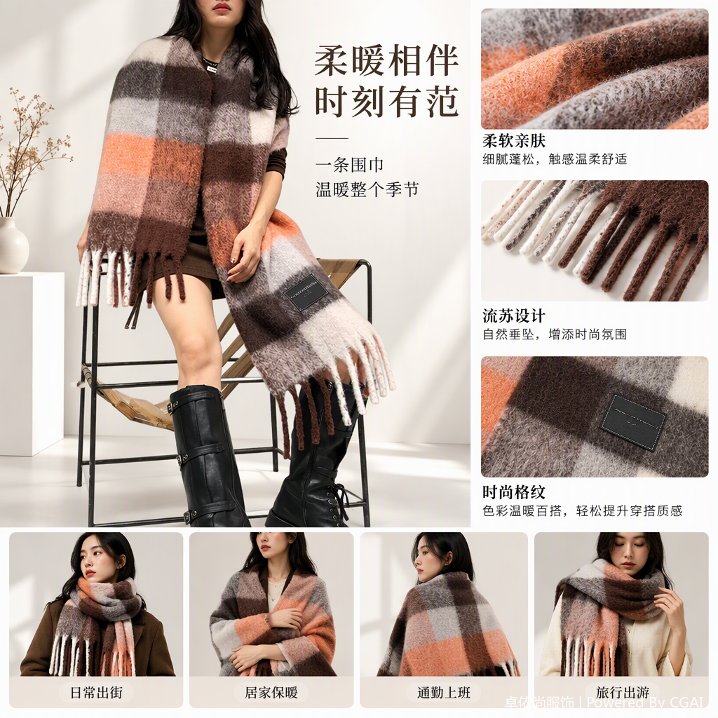 Plaids flecos bufanda moda versátil modelo show otoño invierno mantel caliente mujer otoño nuevo
