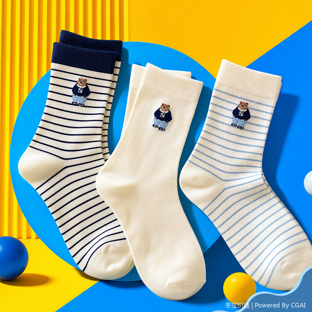 Lindo oso bordado rayas calcetines cómodo transpirable niños estudiantes casual deportes calcetines tendencia versátil Specification image