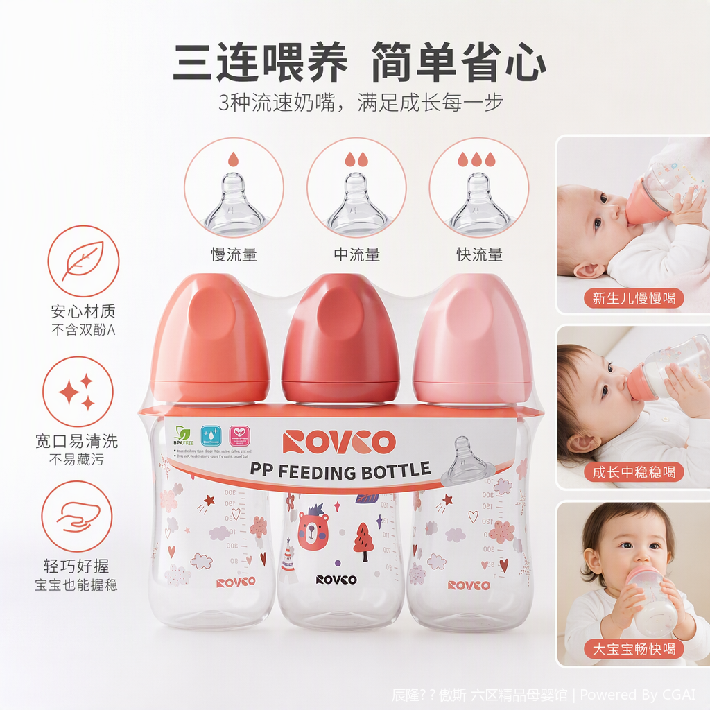 【OSEO】26Q4#W1022-2 ROVCO pink series PP baby bottle set of three Philips infant and toddler bottle shaking accessories, suitable, safe and durable 【OSEO】26Q4#W1022-2 ROVCO pink series PP baby bottle set of three Philips infant and toddler bottle shaking accessories, suitable, safe and durable