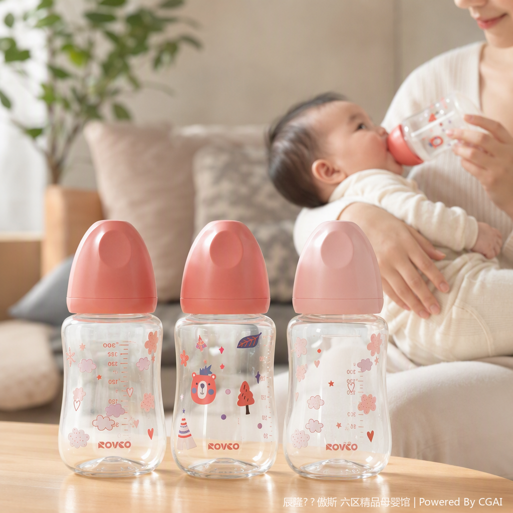 【OSEO】26Q4#W1022-2 ROVCO pink series PP baby bottle set of three Philips infant and toddler bottle shaking accessories, suitable, safe and durable details Picture