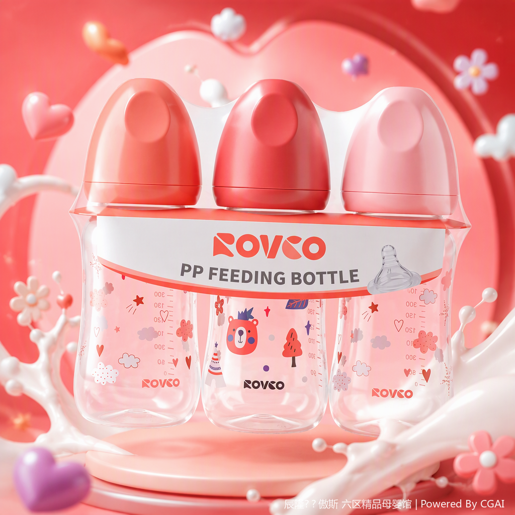 【OSEO】26Q4#W1022-2 ROVCO pink series PP baby bottle set of three Philips infant and toddler bottle shaking accessories, suitable, safe and durable Specification image