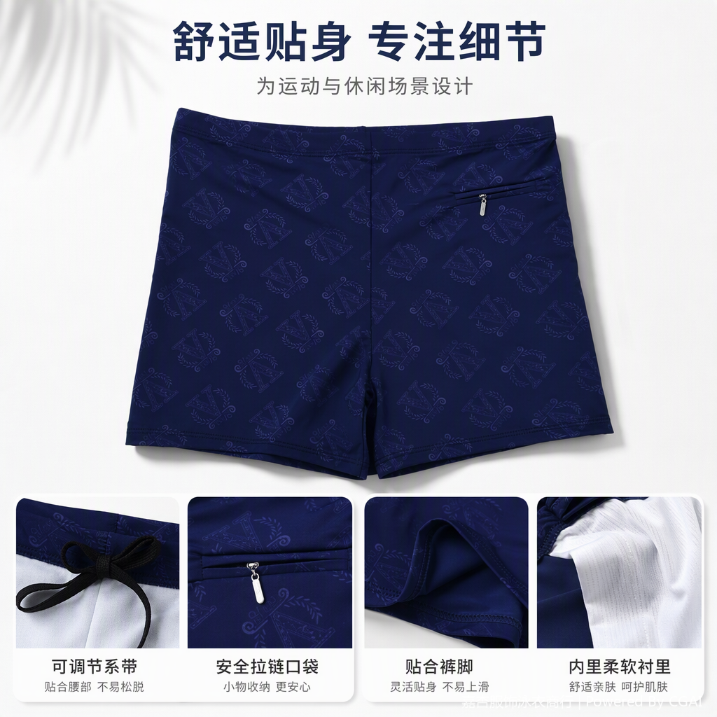 深蓝色满印logo运动短裤舒适透气休闲健身裤男女款运动休闲短裤