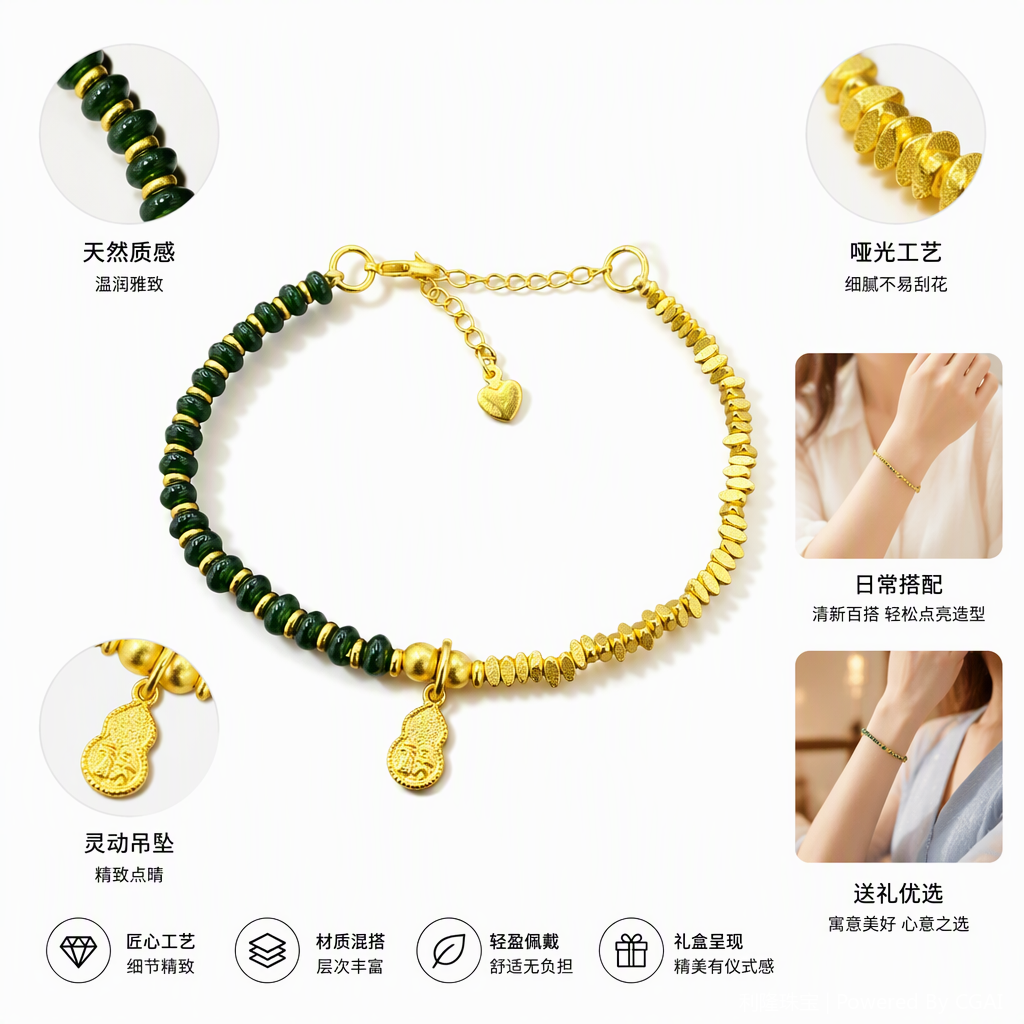 LS-22-08沙金天然玉石珠串手链时尚百搭手饰简约复古手链潮流配饰