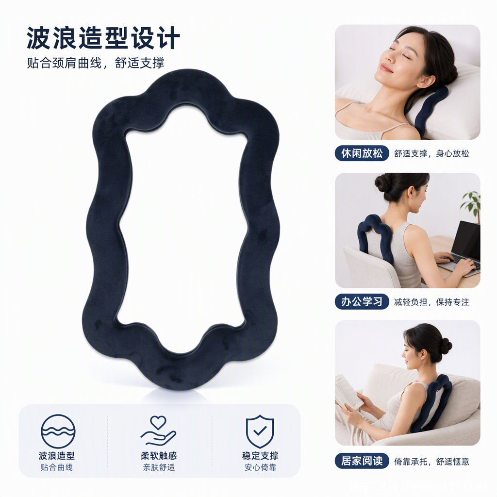 深蓝色丝绒波浪边框装饰镜时尚简约家居卧室梳妆镜子