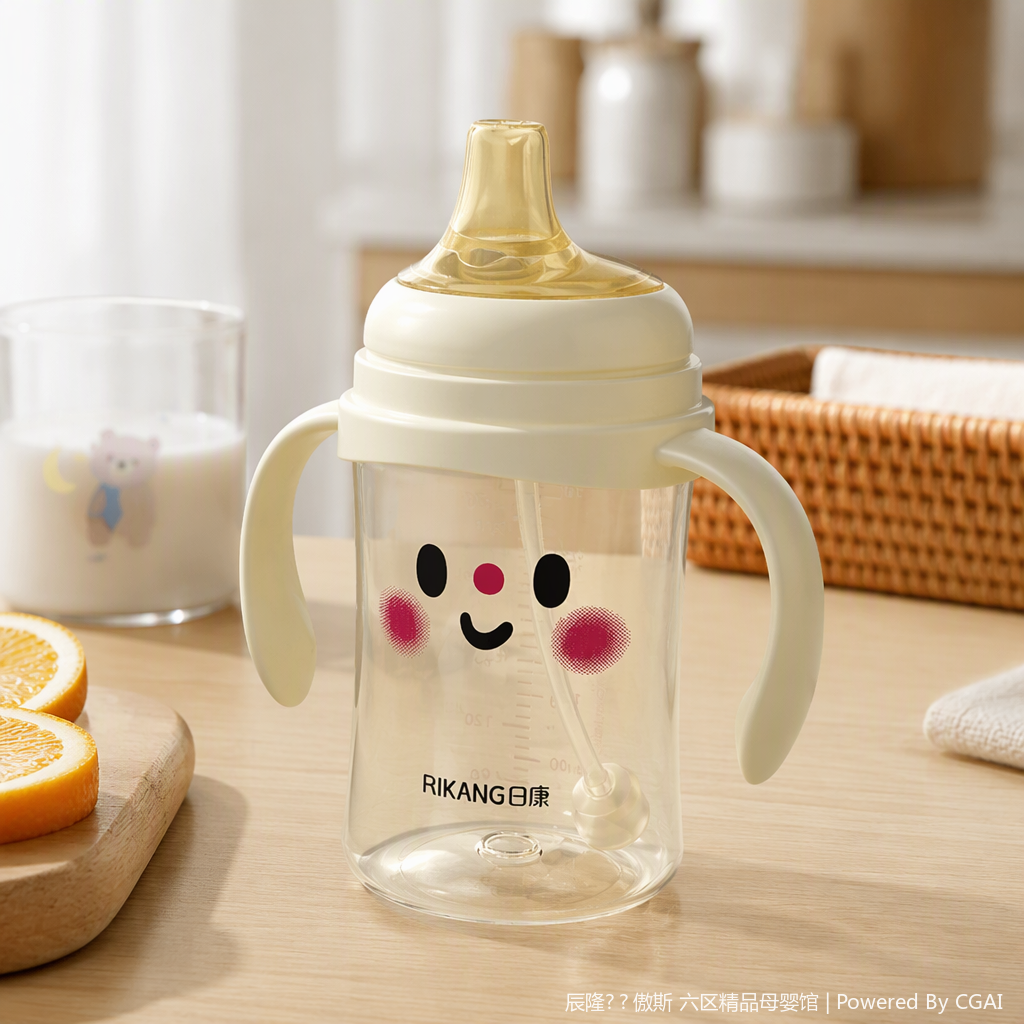 [OSEO] 26Q4#N1080-1 bebé de agua arroz blanco cara sonriente bebé y niño niño aprender taza de bebida taza de agua caliente bebé accesorio bebedor niño con pajita details Picture