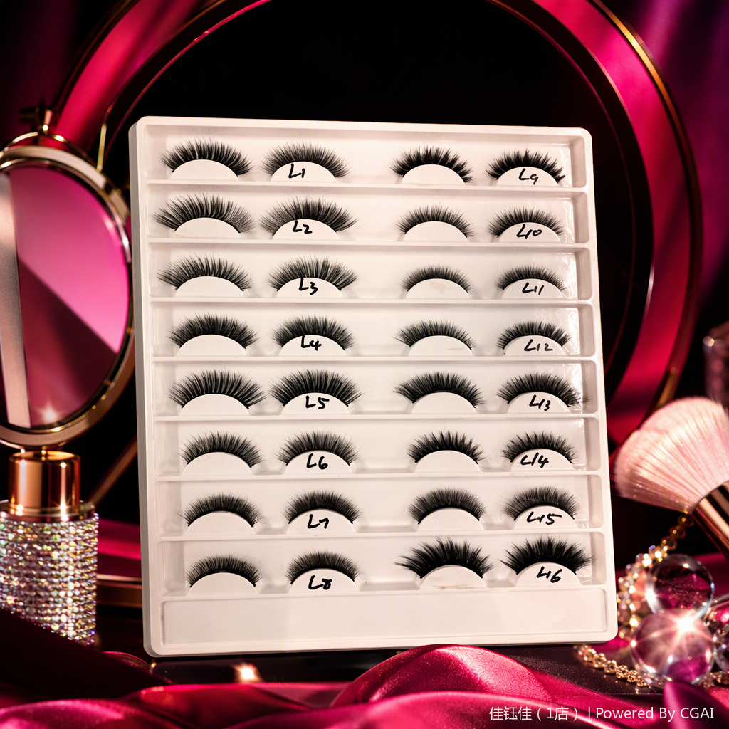 Natural and thick false eyelashes, long and curly, long-lasting makeup, and beauty tools are used in combination to create a beautiful look