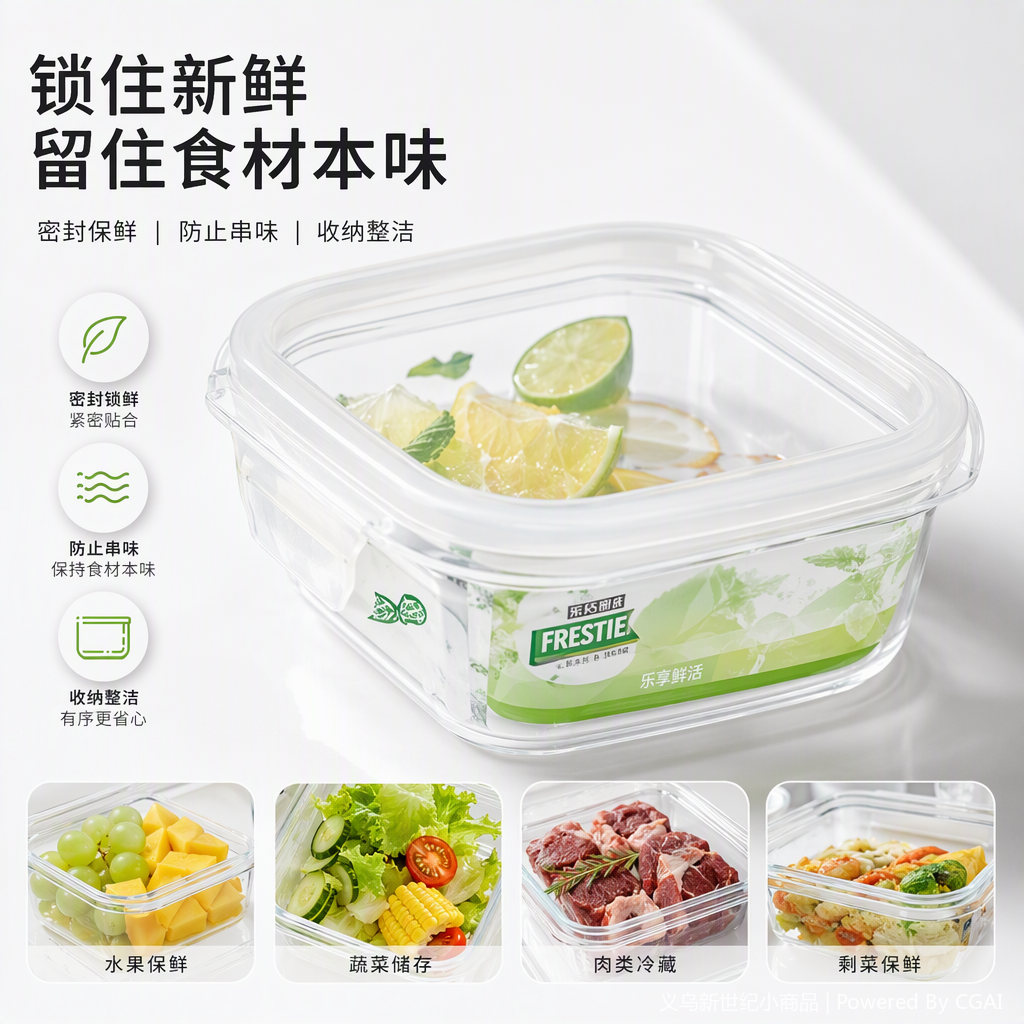 The multi-functional transparent square food storage box is sealed and durable. It is a kitchen storage and organization container with a large capacity and food storage box