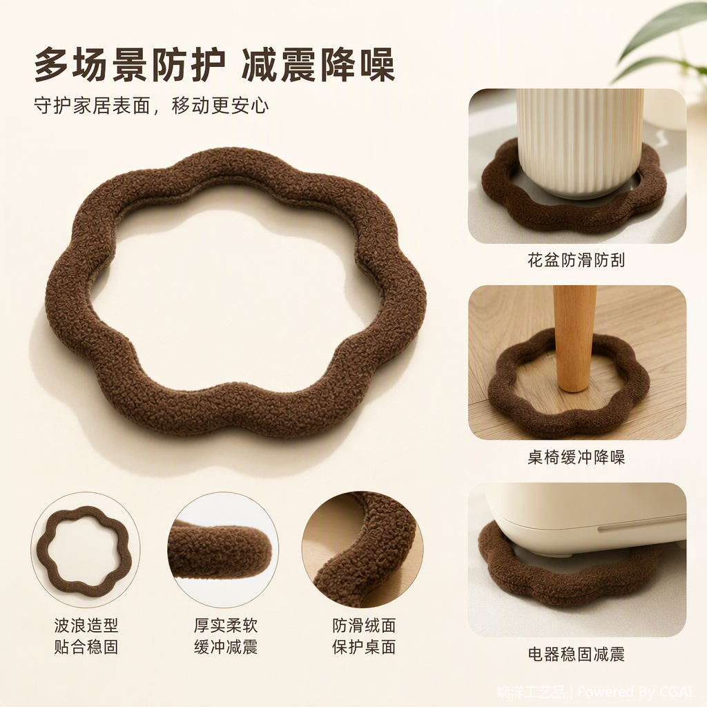 温馨棕色毛绒边框镜子简约时尚家用装饰美容镜卧室梳妆镜