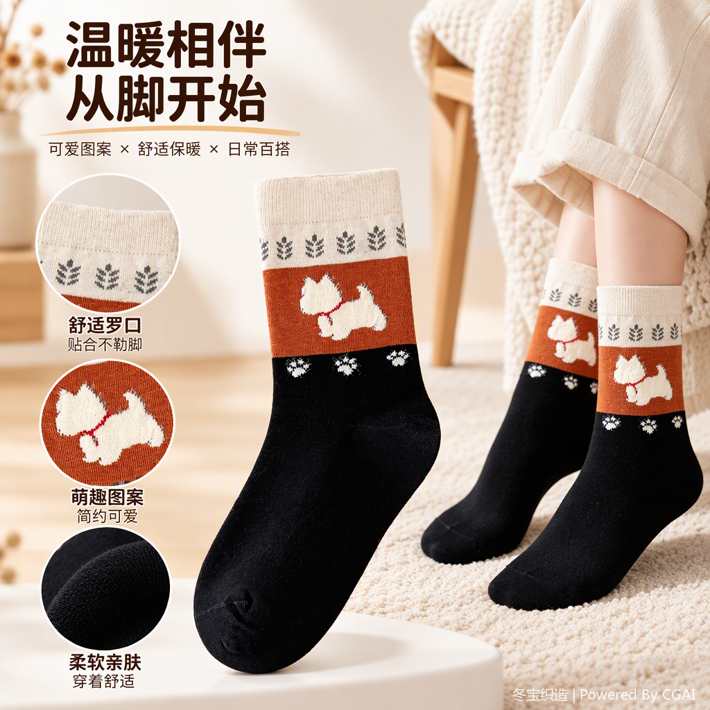 Cute dog printed cotton socks, comfortable, breathable, fashionable and casual socks, couple style and children style