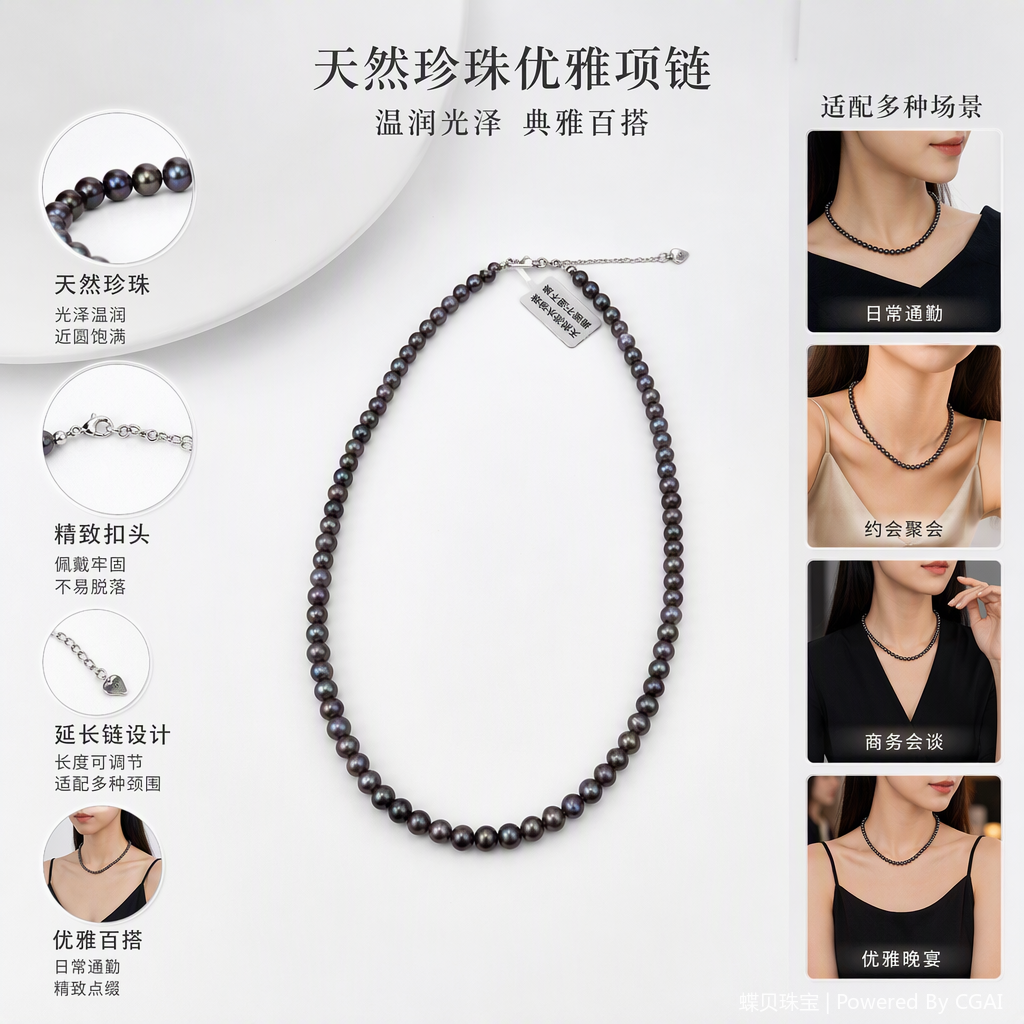 This fashionable and elegant deep purple pearl necklace is a versatile gift with a feminine charm. It is set with exquisite jewelry