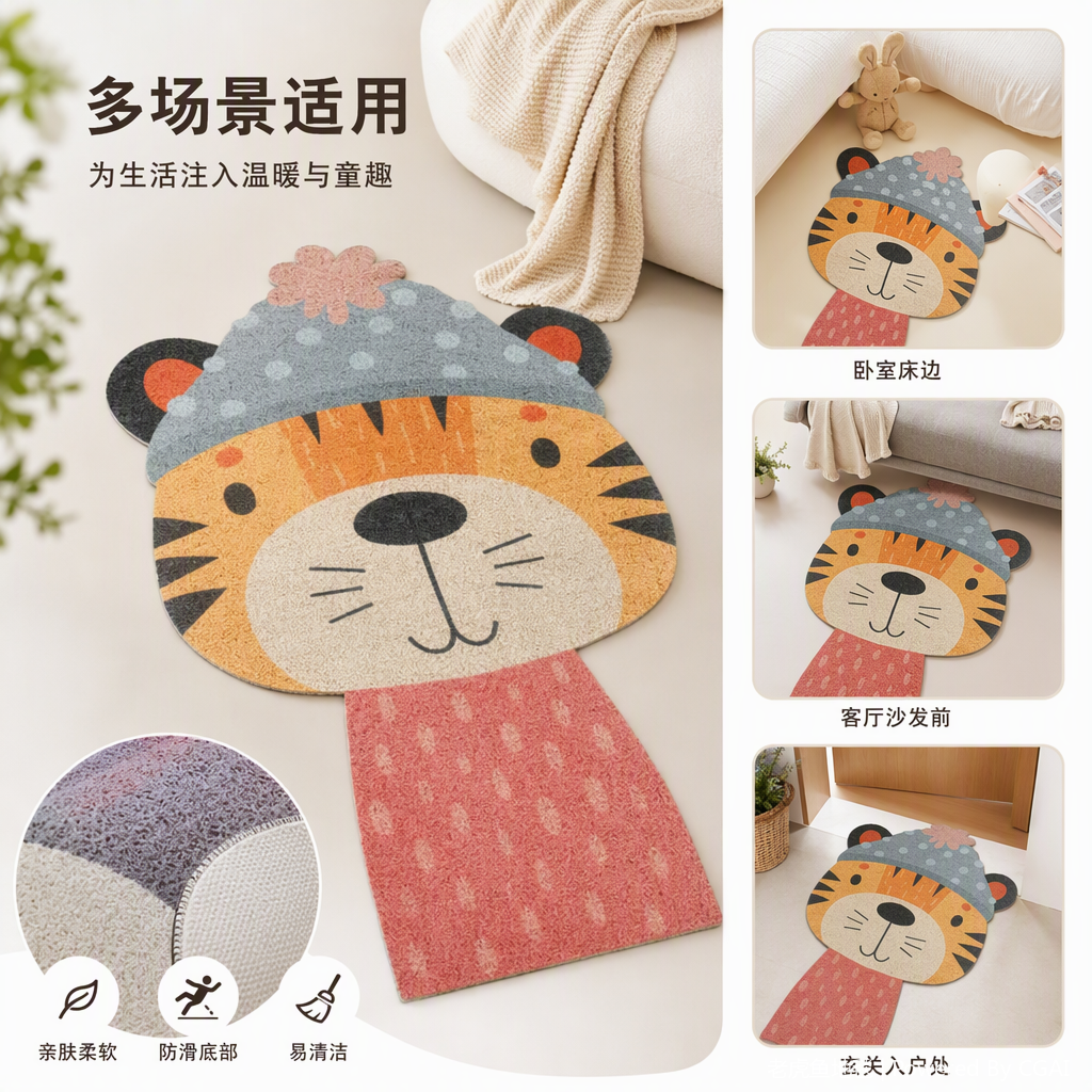 Cartoon tiger head woolen hat, red scarf, warm winter children's men and women's cute, fun and fashionable hat and scarf set