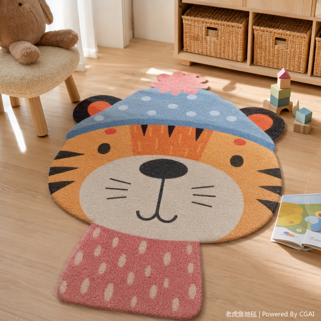 Cartoon tiger head woolen hat, red scarf, warm winter children's men and women's cute, fun and fashionable hat and scarf set details Picture