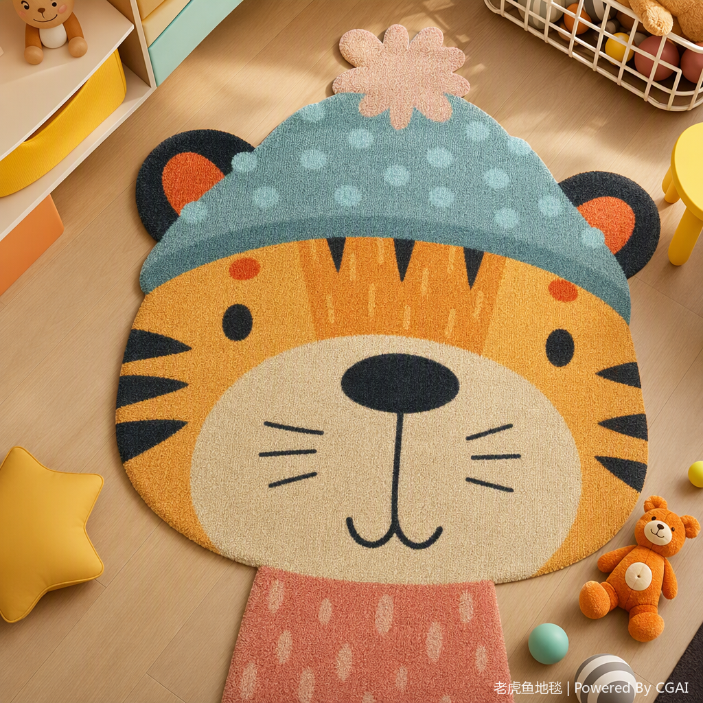 Cartoon tiger head woolen hat, red scarf, warm winter children's men and women's cute, fun and fashionable hat and scarf set Specification image