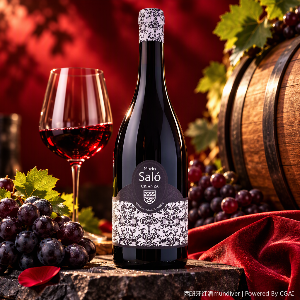 Marín saló Crianza negro botella de vino intenso y corpulento colección sabor vintage Specification image