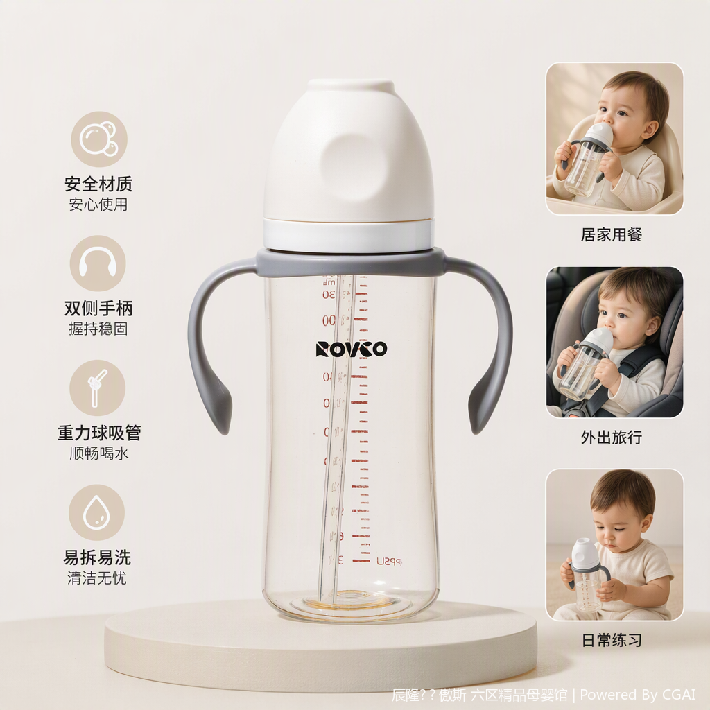 【OSEO】26Q4#N1075-2 White baby bottle with handle, infant and toddler shaking grandma bottle accessory, safe and durable