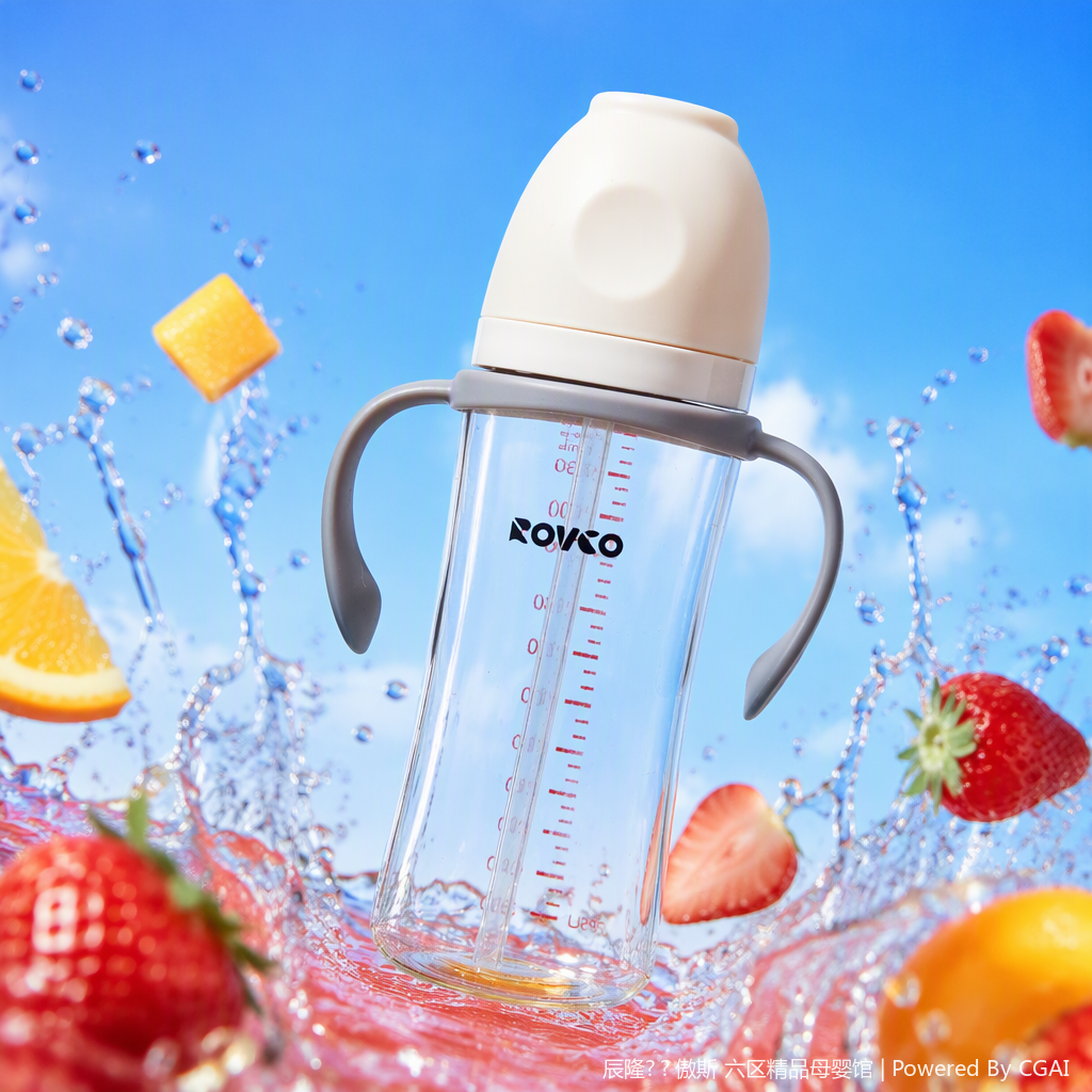 【OSEO】26Q4#N1075-2 White baby bottle with handle, infant and toddler shaking grandma bottle accessory, safe and durable Specification image