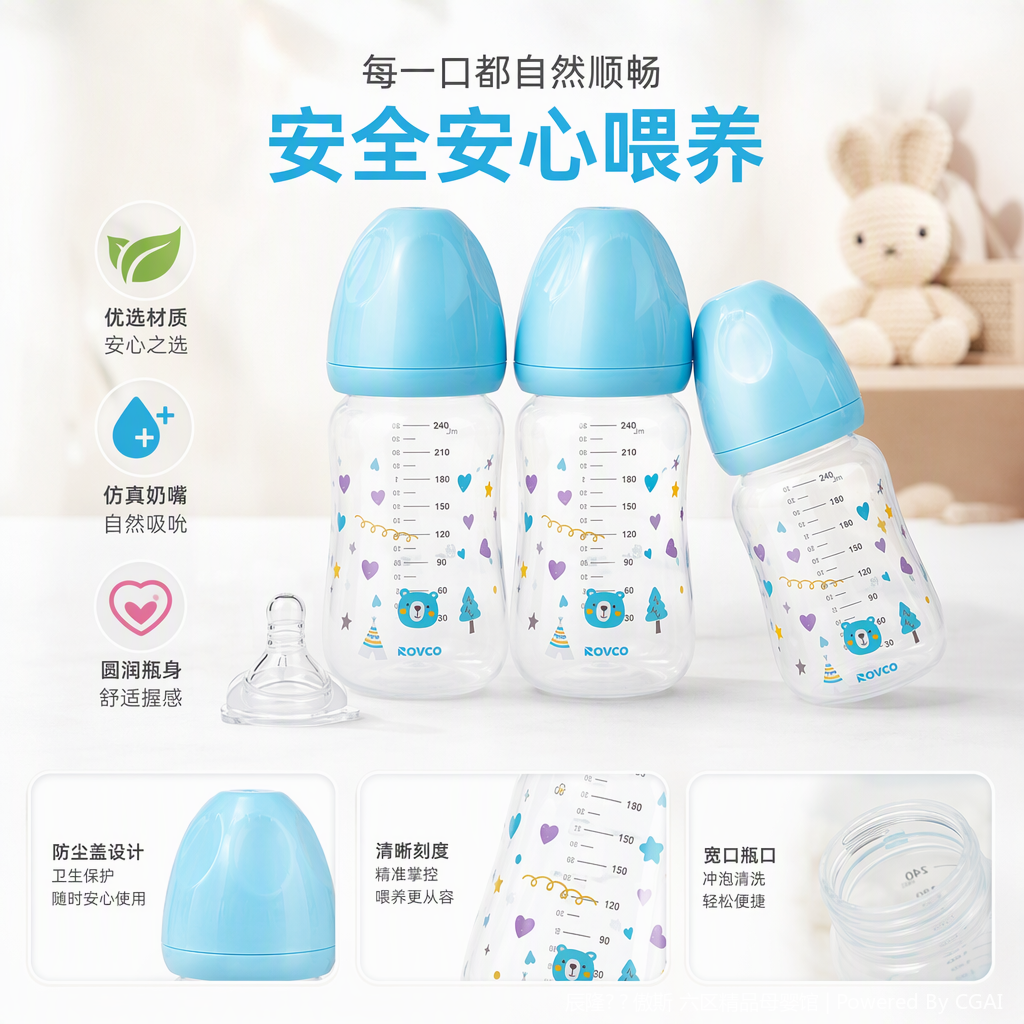 【OSEO】26Q4#W1005-1 Three blue pacifier caps PP bottle covers for baby bottles, anti-drop and anti-leak baby products, children's products