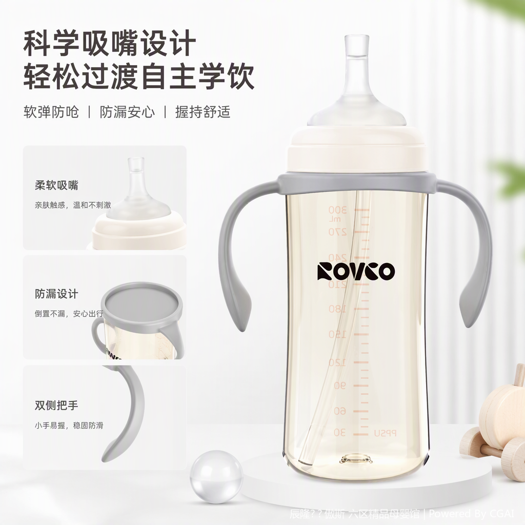 【OSEO】26Q4#N1074-2 ROVCO Baby Drinking Cup Transparent Bottle Set Anti-drop Baby Bottle Children's Products Essential for parenting
