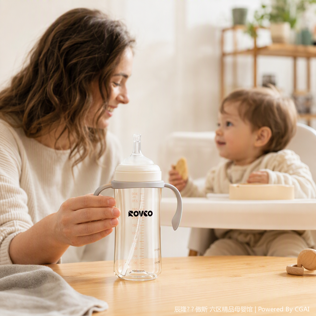 【OSEO】26Q4#N1074-2 ROVCO Baby Drinking Cup Transparent Bottle Set Anti-drop Baby Bottle Children's Products Essential for parenting details Picture