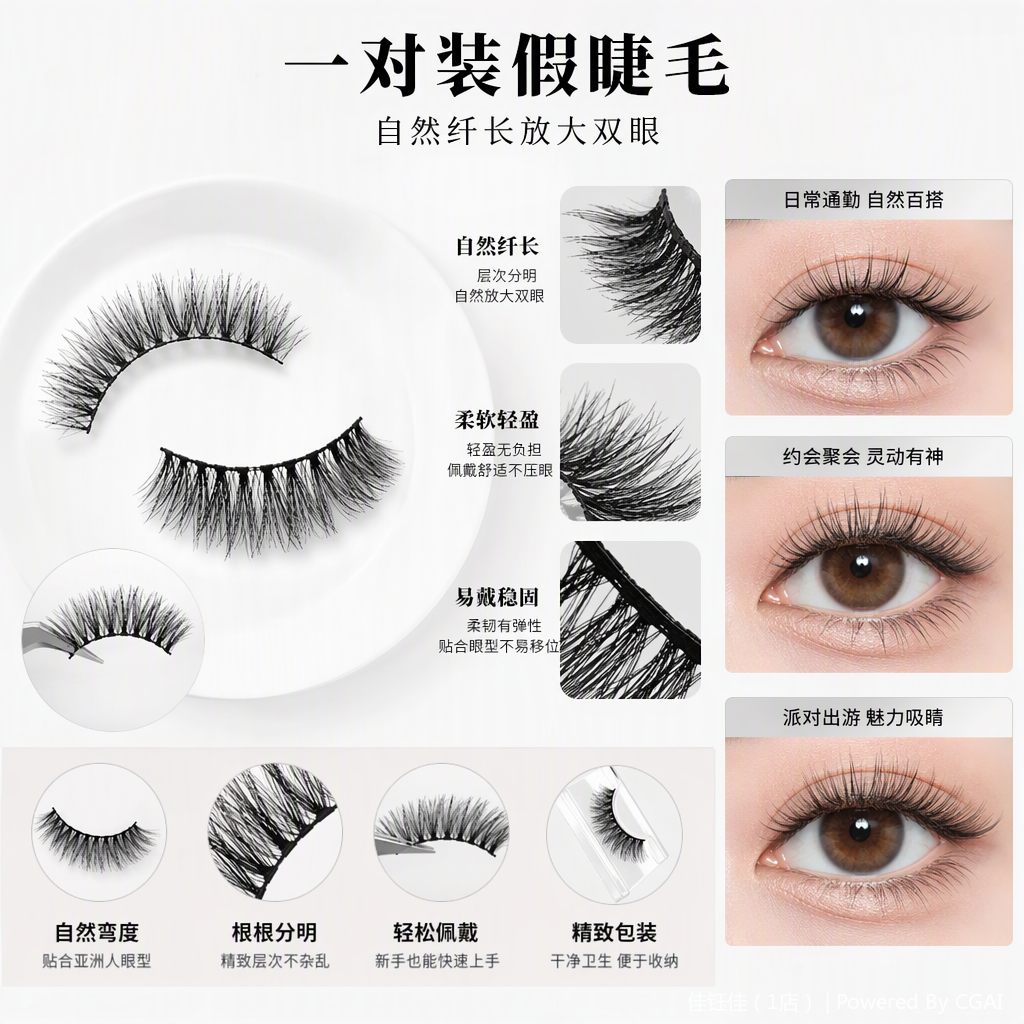Pestañas falsas naturales densas herramienta de belleza larga duración slim cifrado maquillaje natural aplicable a varios estilos Item Picture