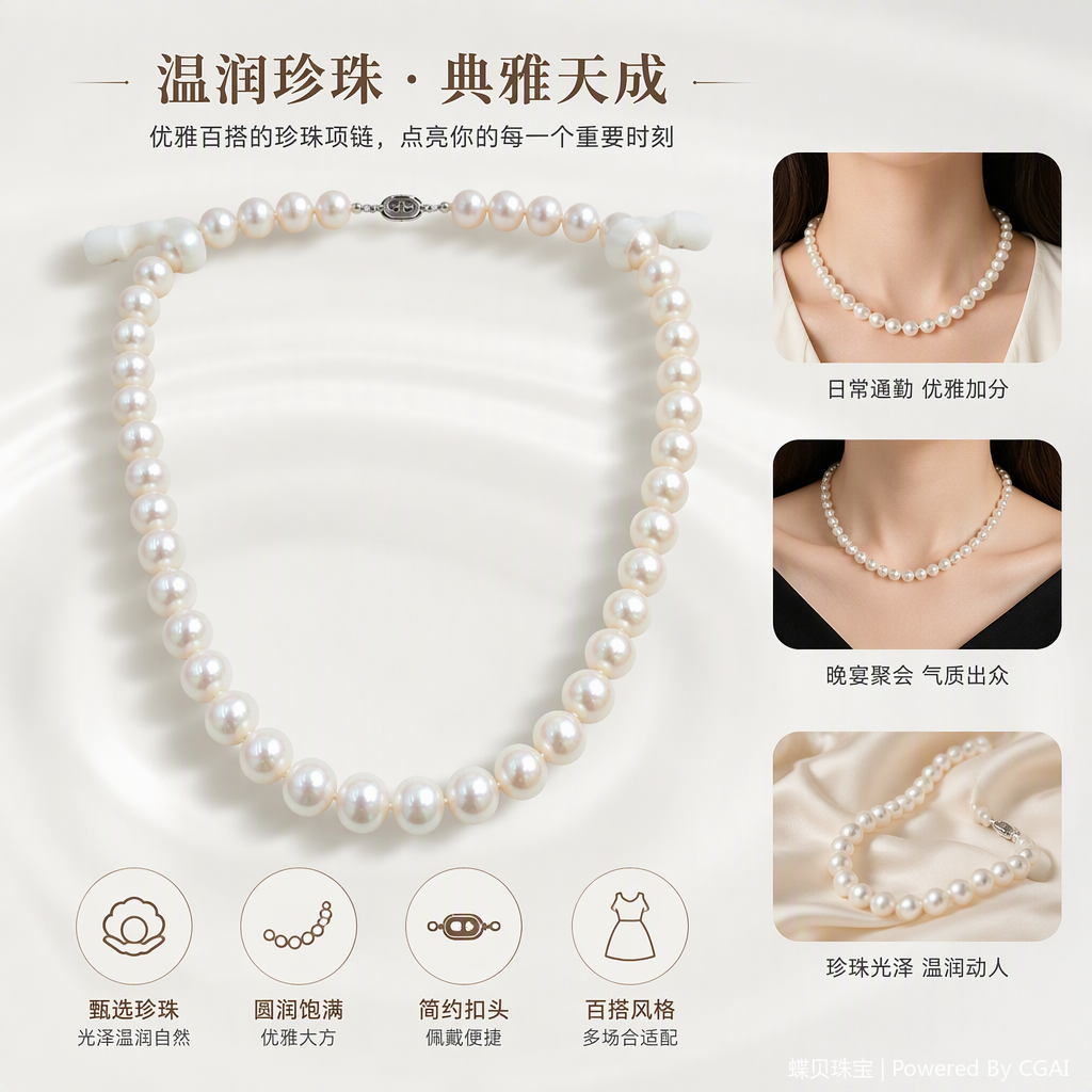 Elegant white pearl necklace, simple, fashionable and versatile, is a perfect gift, accessory or jewelry