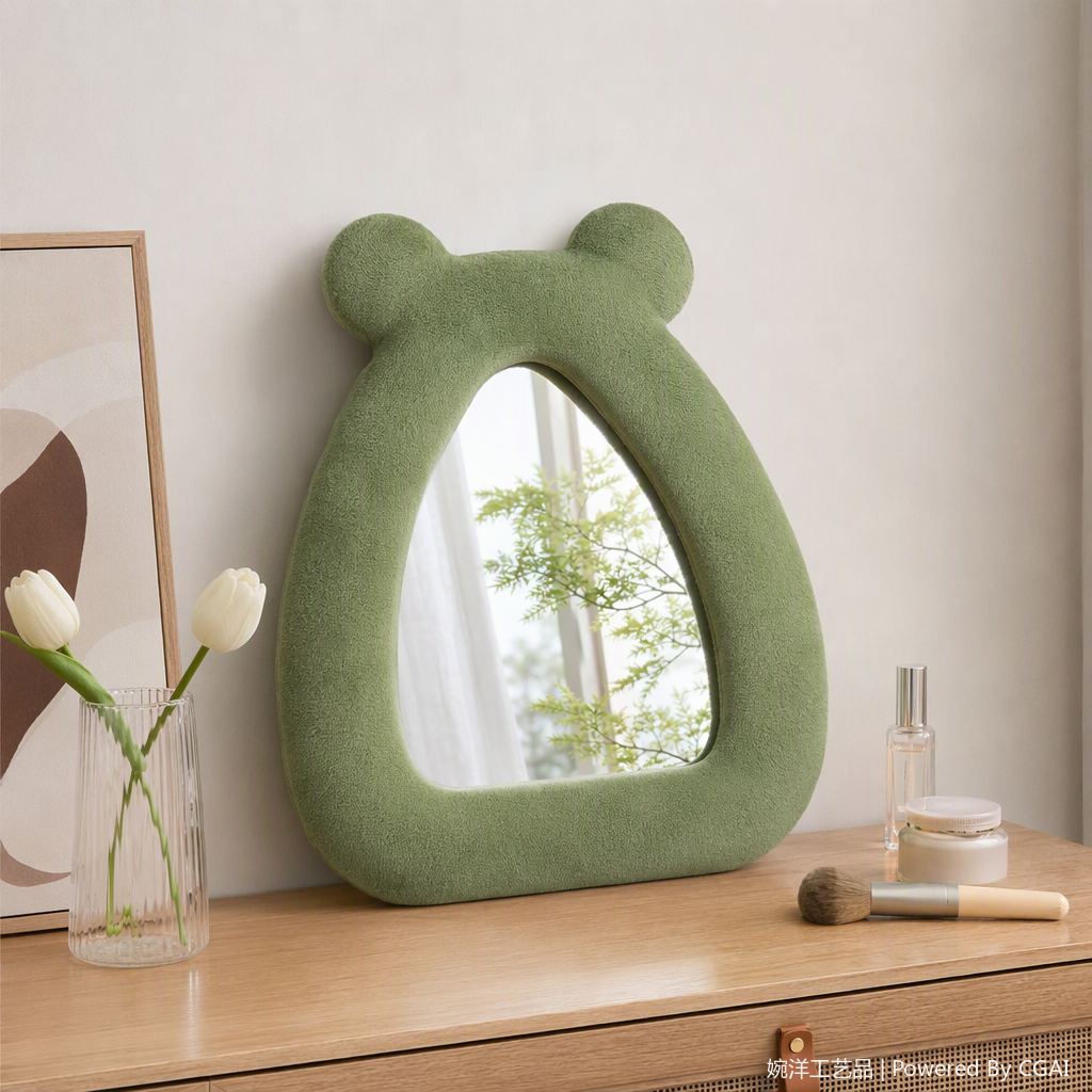 绿色毛绒青蛙造型镜子产品图