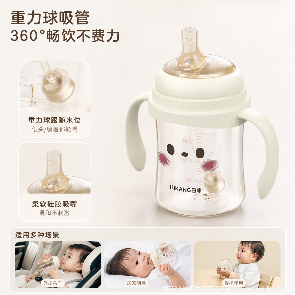 【OSEO】26Q4#N1078-1 Water Baby, off-white with handle, infant learning drinking cup, insulated water cup, baby complementary food training water cup, children's drinking utensils