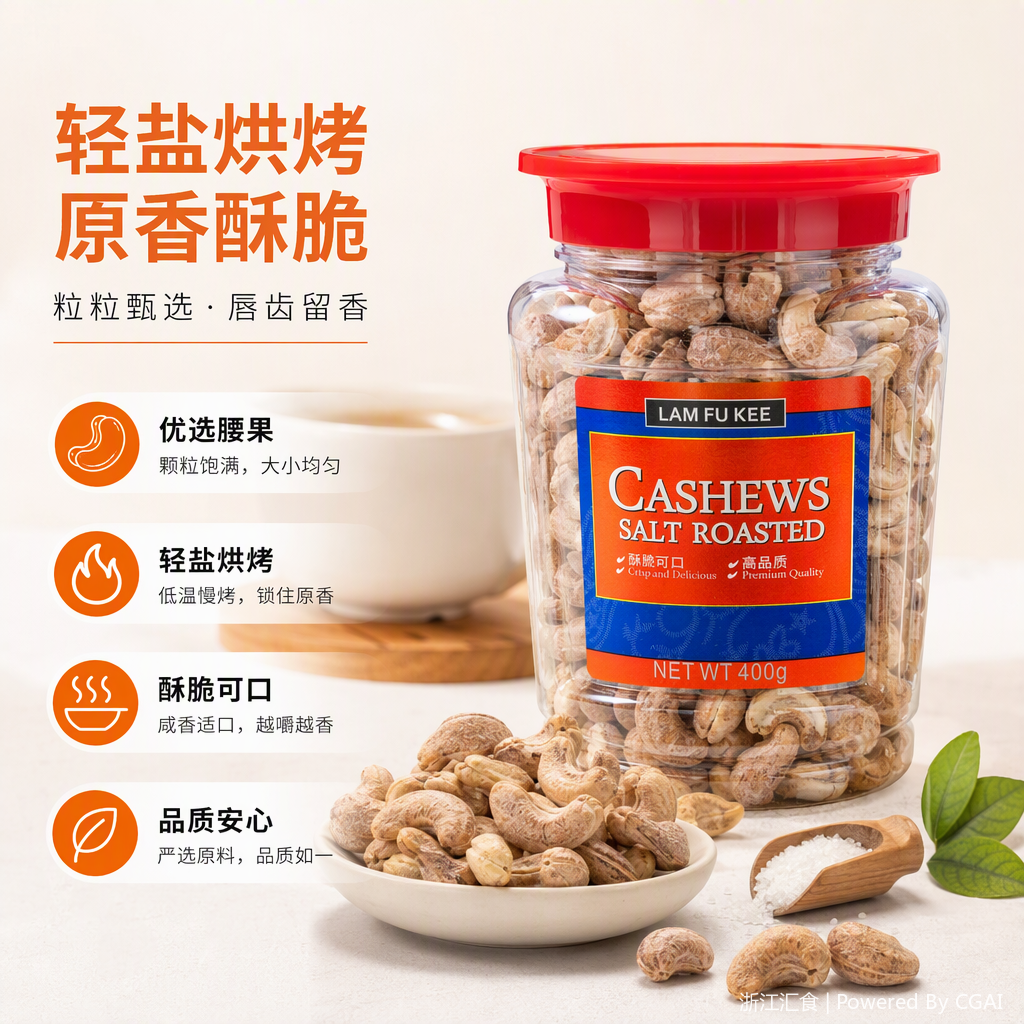 Linfu Ji Fragrant salt-baked cashew Nuts 400g transparent can packaging, snack, nuts and roasted goods, healthy snack box full image
