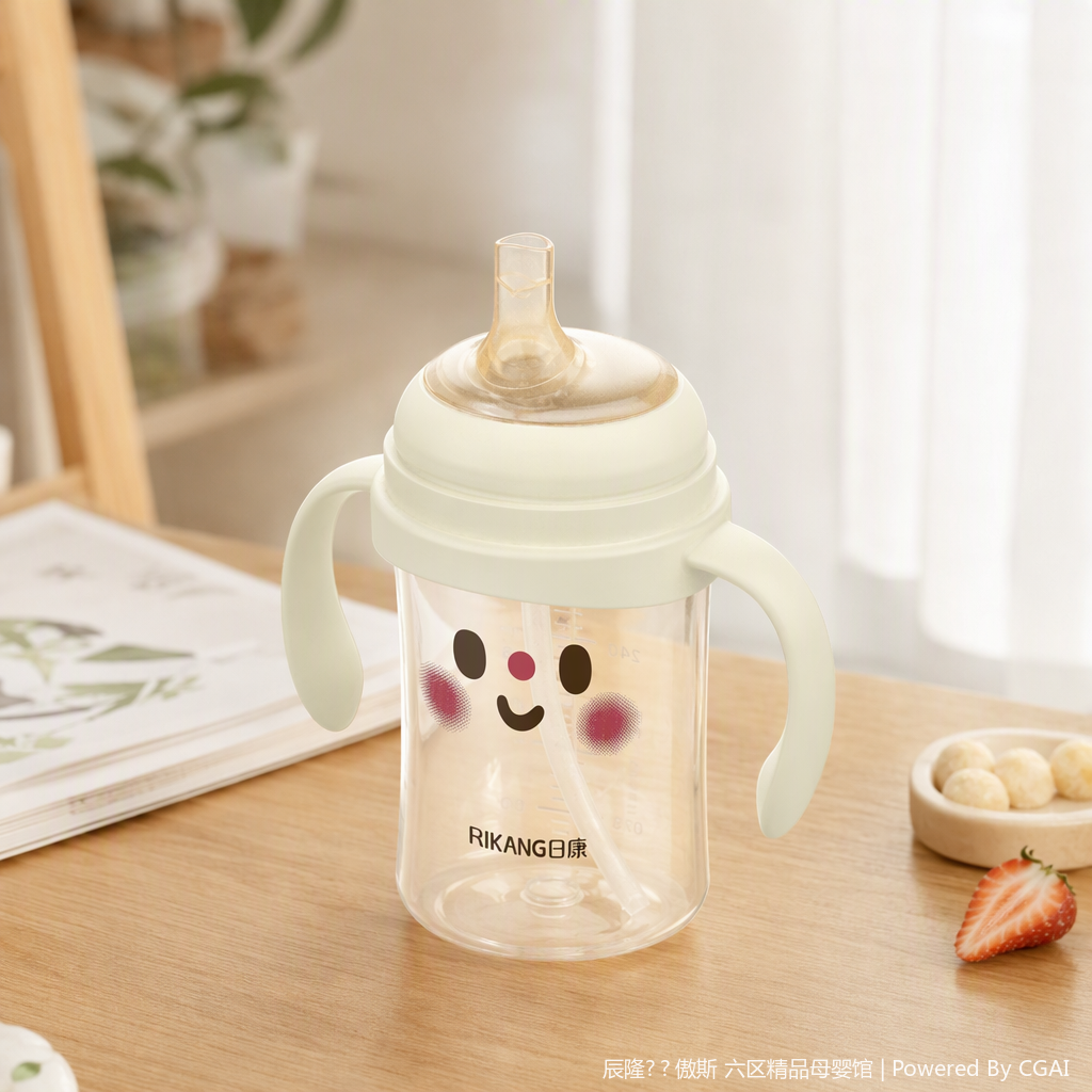 [OSEO] 26Q4#N1077-1 bebé de agua arroz blanco smiley face patrón bebé y niño aprender taza de bebida taza de agua caliente accesorios bebé bebedor de agua productos para niños details Picture