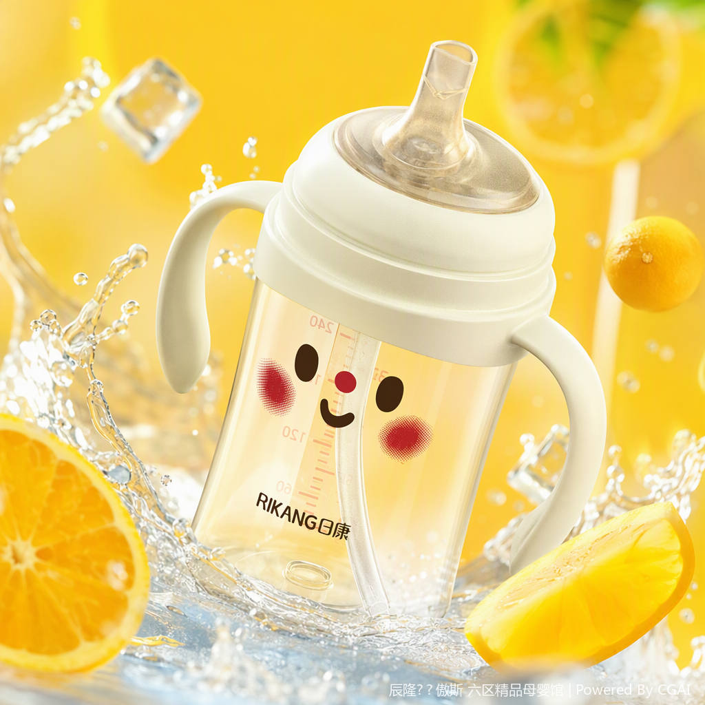 [OSEO] 26Q4#N1077-1 bebé de agua arroz blanco smiley face patrón bebé y niño aprender taza de bebida taza de agua caliente accesorios bebé bebedor de agua productos para niños Specification image