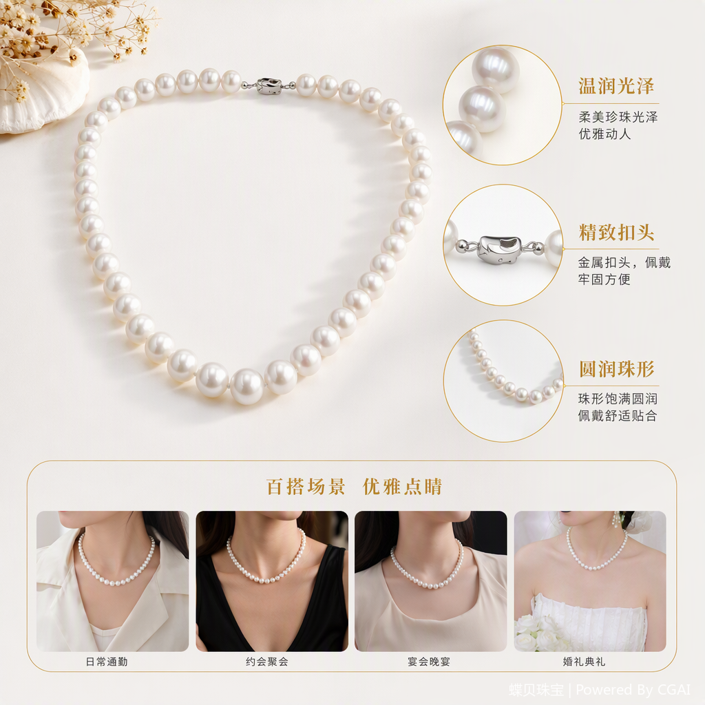 Elegant white pearl necklace, simple, fashionable and versatile, a classic gift accessory