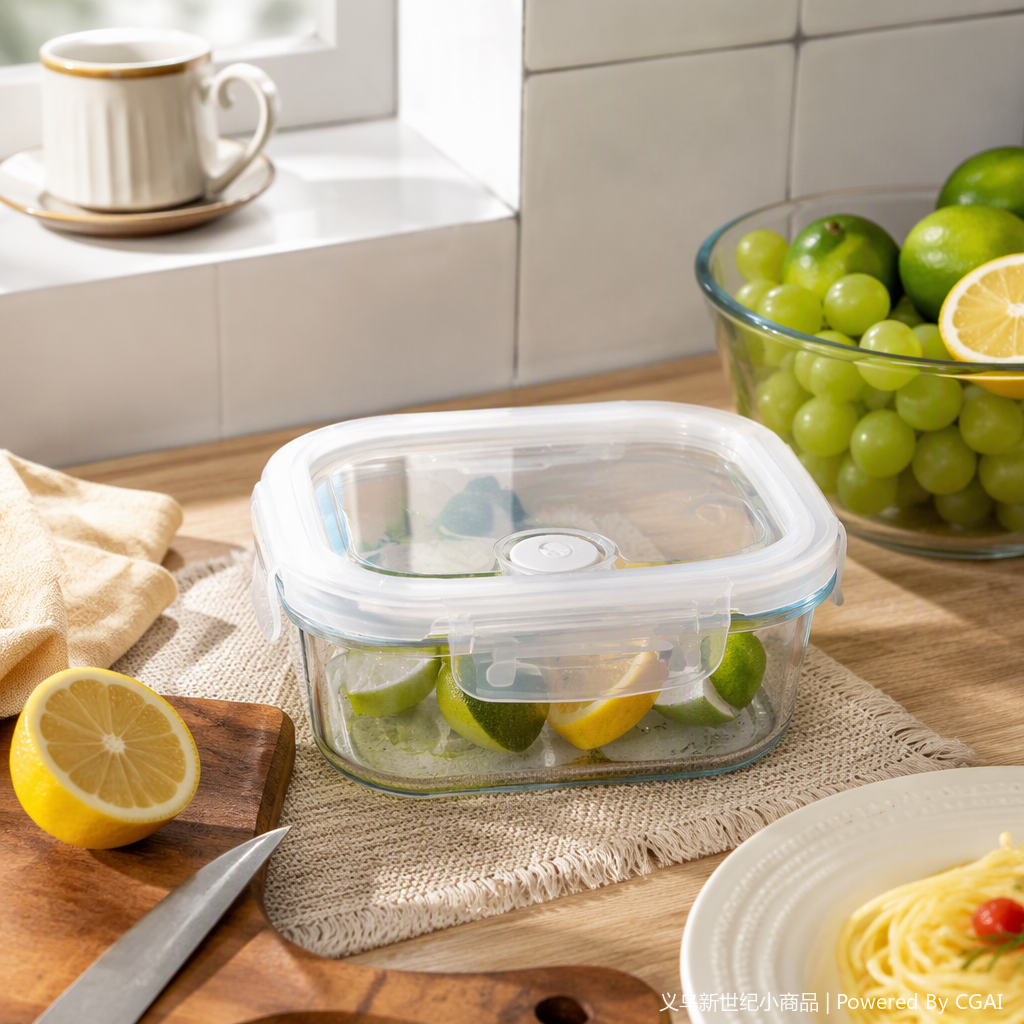 The multi-functional transparent glass fresh-keeping box is a sealed storage container and a kitchen storage product. It is heat-resistant, cold-resistant, healthy and environmentally friendly details Picture