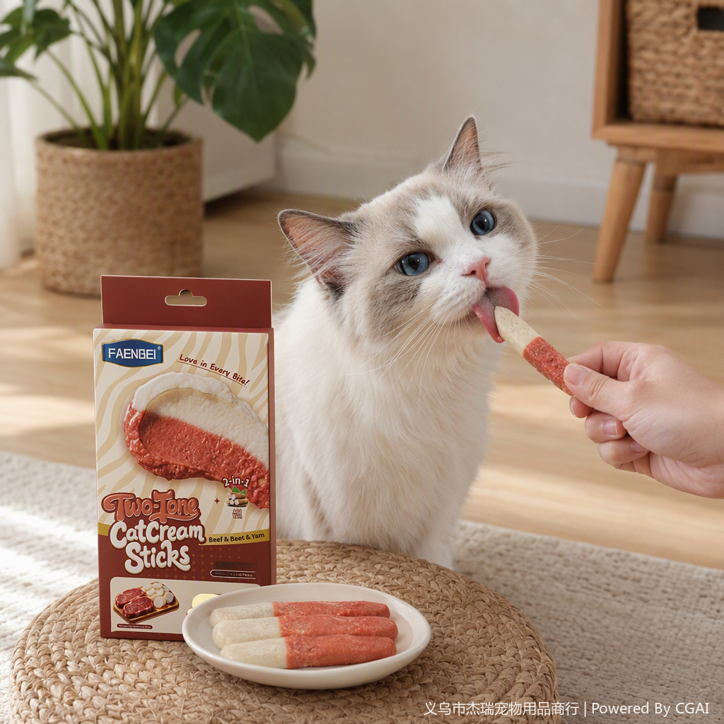 A variety of cat snacks, pet food, beef, beet, yam, and two-color cat strips Specification image