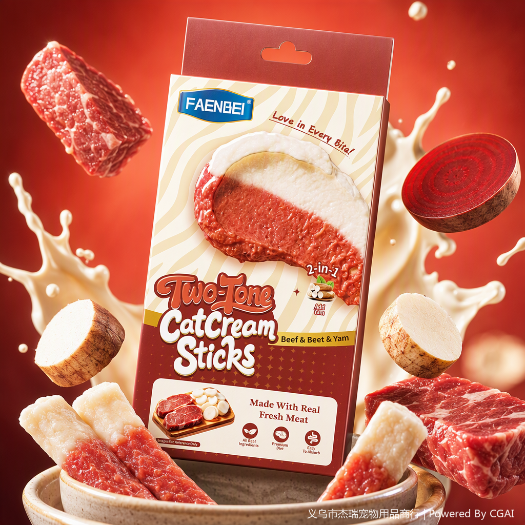 A variety of cat snacks, pet food, beef, beet, yam, and two-color cat strips details Picture