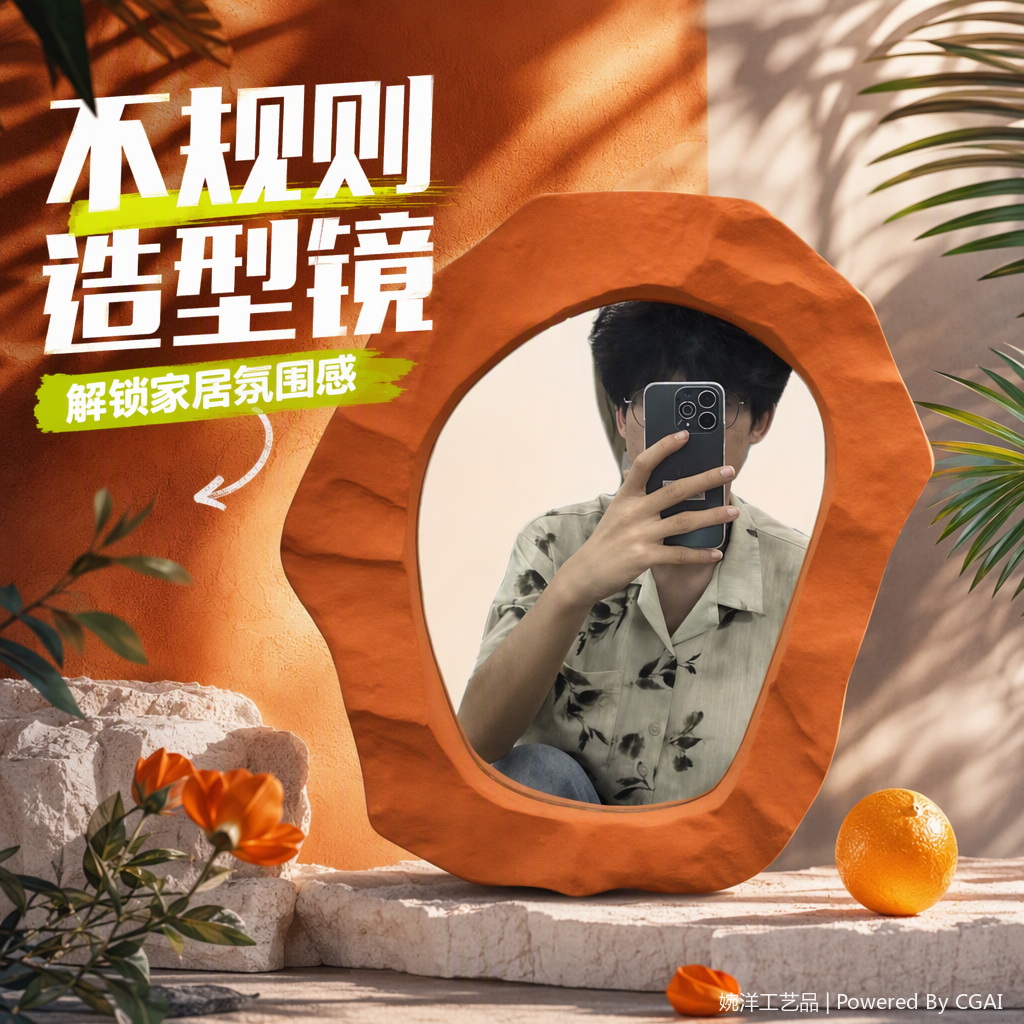 橙色不规则褶皱边框+小镜子细节图
