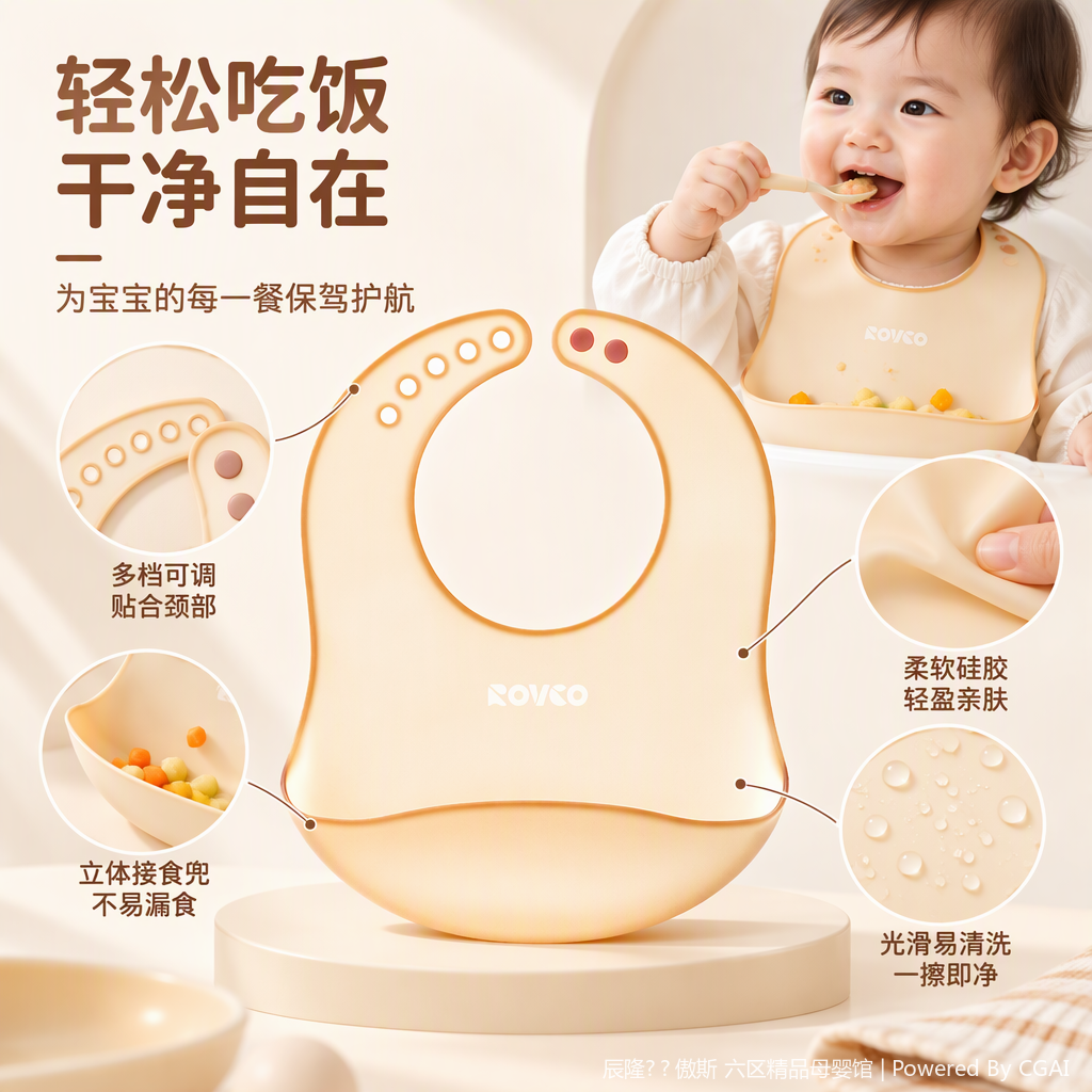 【OSEO】26Q4#X4044 light orange silicone baby bib, dropper, waterproof, stain-resistant, washable, baby feeding supplies, disposable dropper, children's products 【OSEO】26Q4#X4044 light orange silicone baby bib, dropper, waterproof, stain-resistant, washable, baby feeding supplies, disposable dropper, children's products