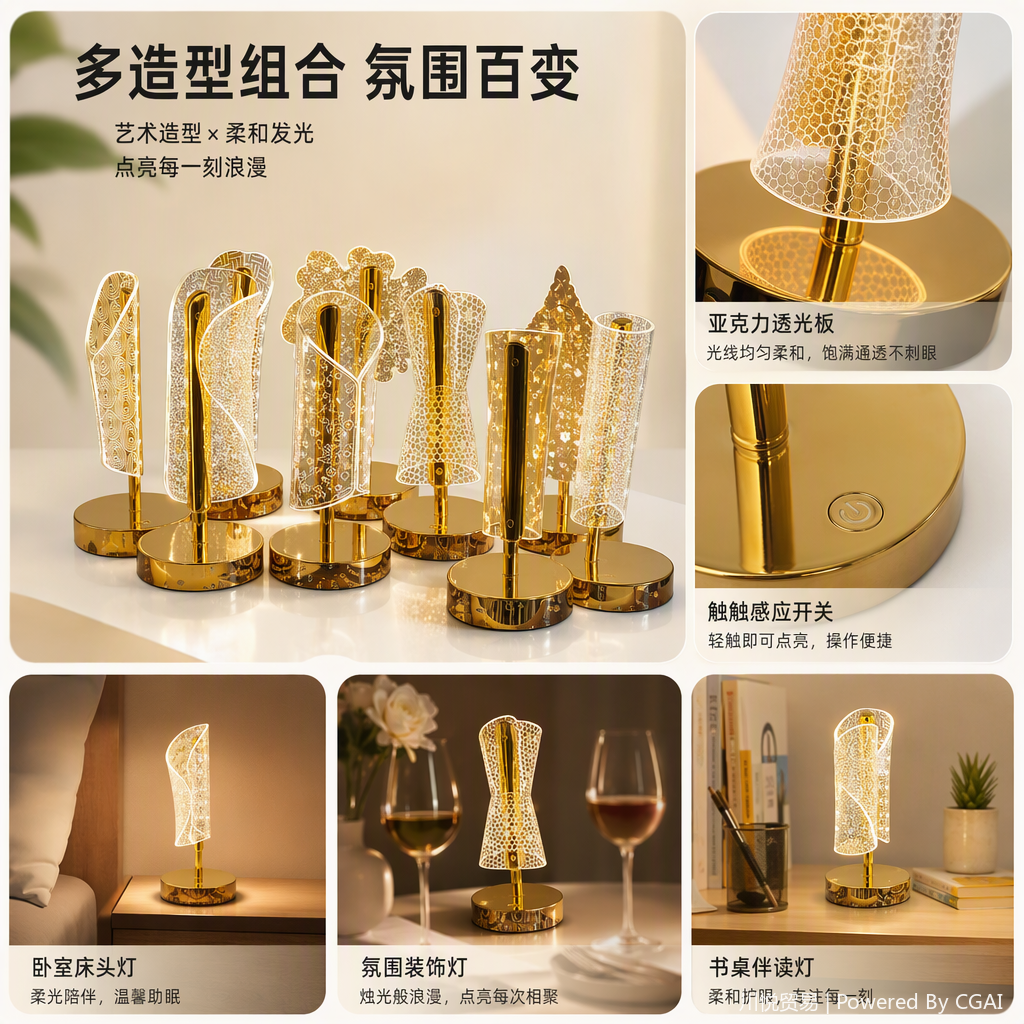 Golden base luminous acrylic decorative item, creative home decoration, modern and simple lighting decoration