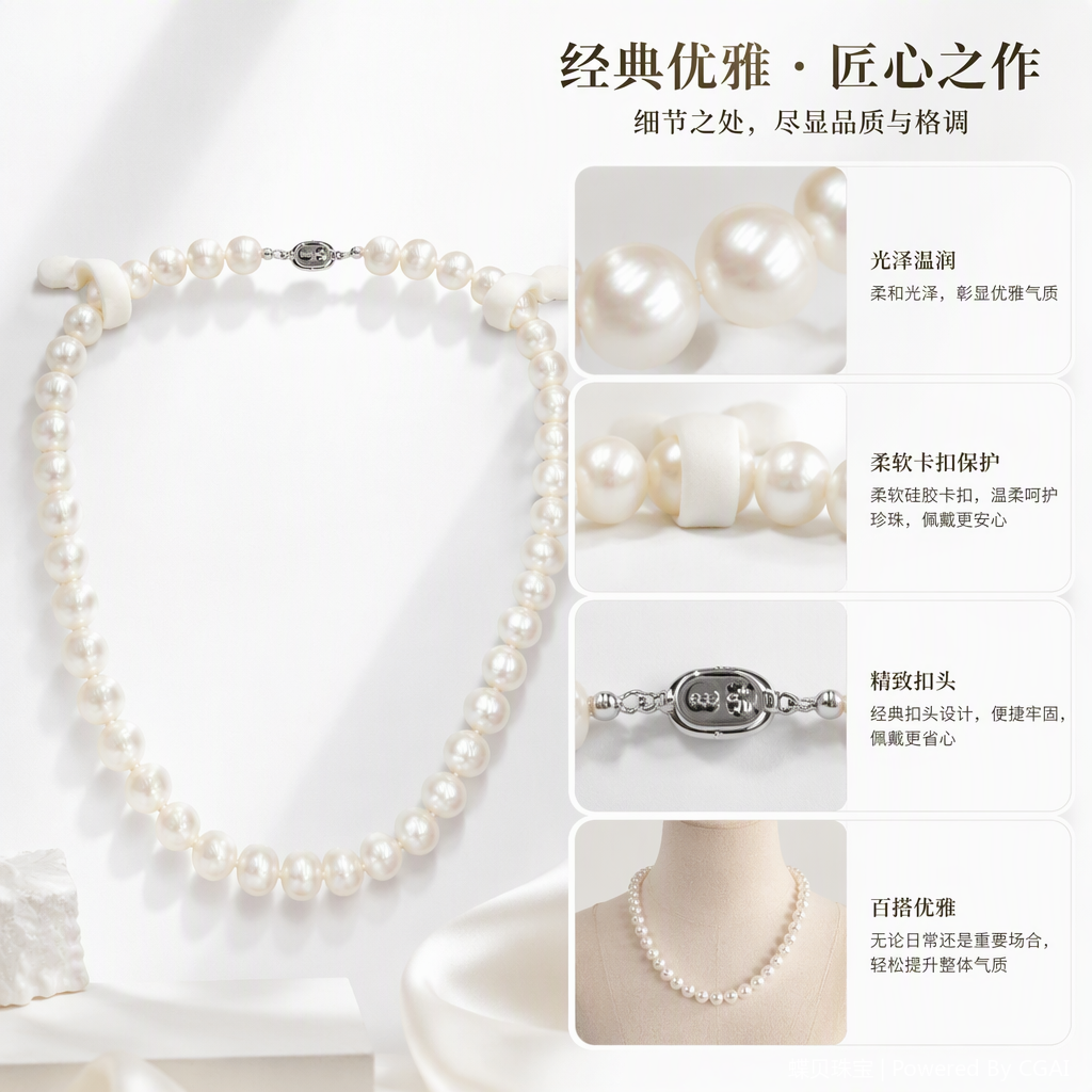 The pure white pearl necklace is elegant and versatile, fashionable and trendy, and is a perfect gift for daily use