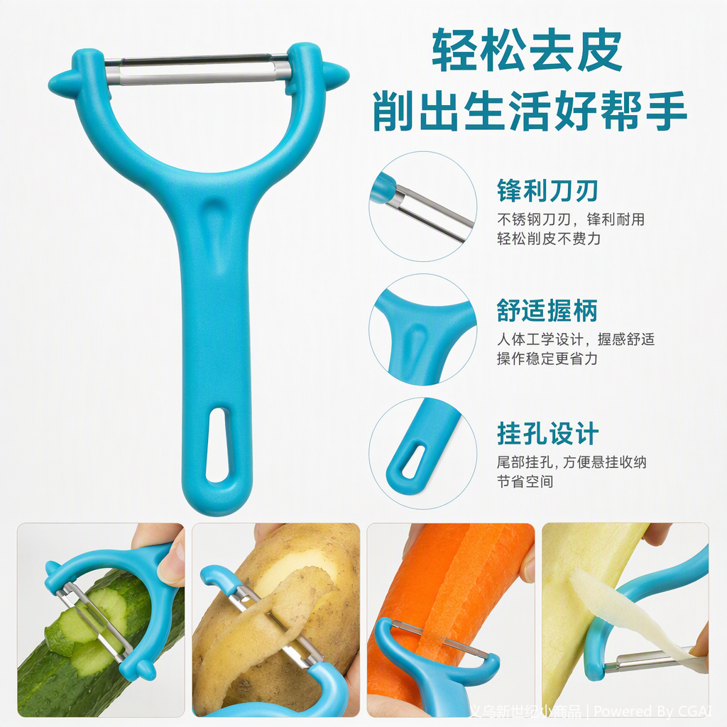 多功能削皮刀蓝色塑料手柄厨房用品水果蔬菜刨皮工具便携耐用