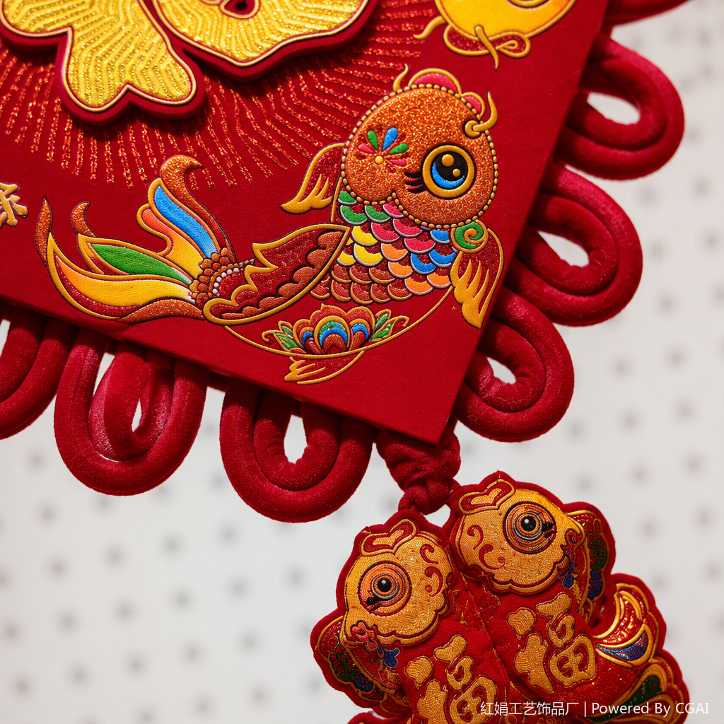 Red Chinese knot pendant, handcrafted decorative item with the character "Fu" and double fish patterns, auspicious festival gift, home decoration Application Scenario