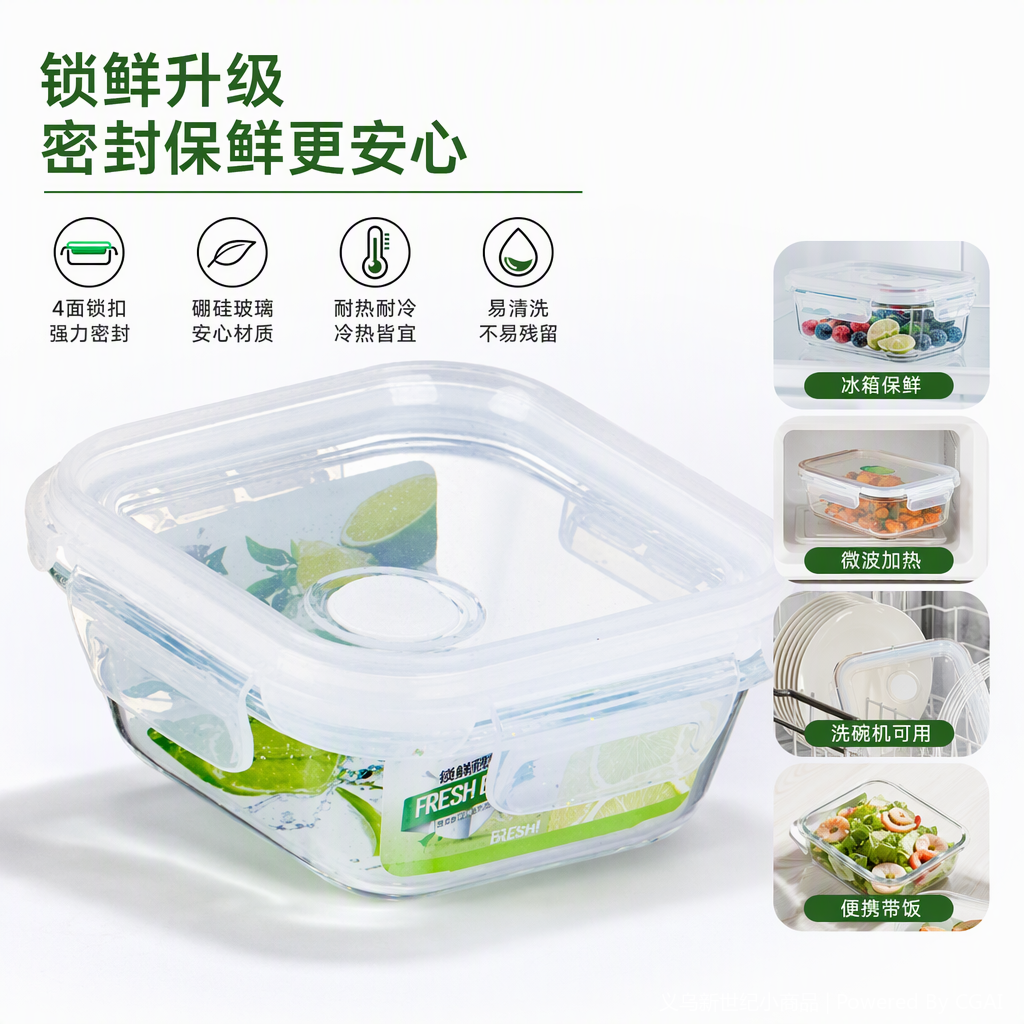 多功能透明方形保鲜盒密封耐用厨房收纳整理容器塑料储存盒