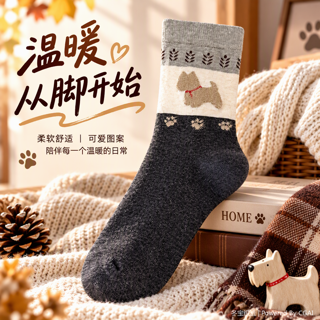 Grey knitted socks with dog patterns are casual, comfortable, cute, trendy and versatile. They are perfect for girls and boys Specification image