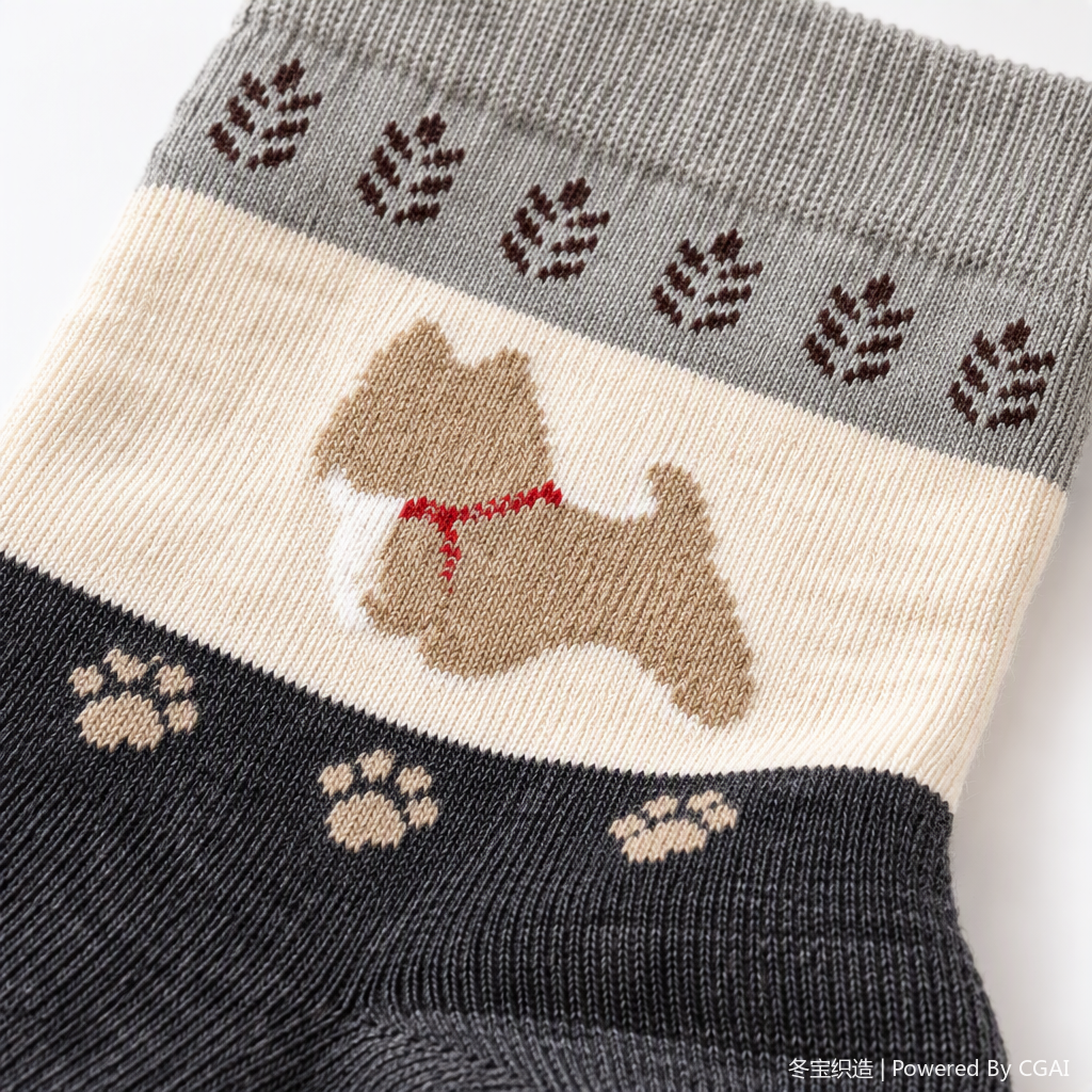Grey knitted socks with dog patterns are casual, comfortable, cute, trendy and versatile. They are perfect for girls and boys Application Scenario